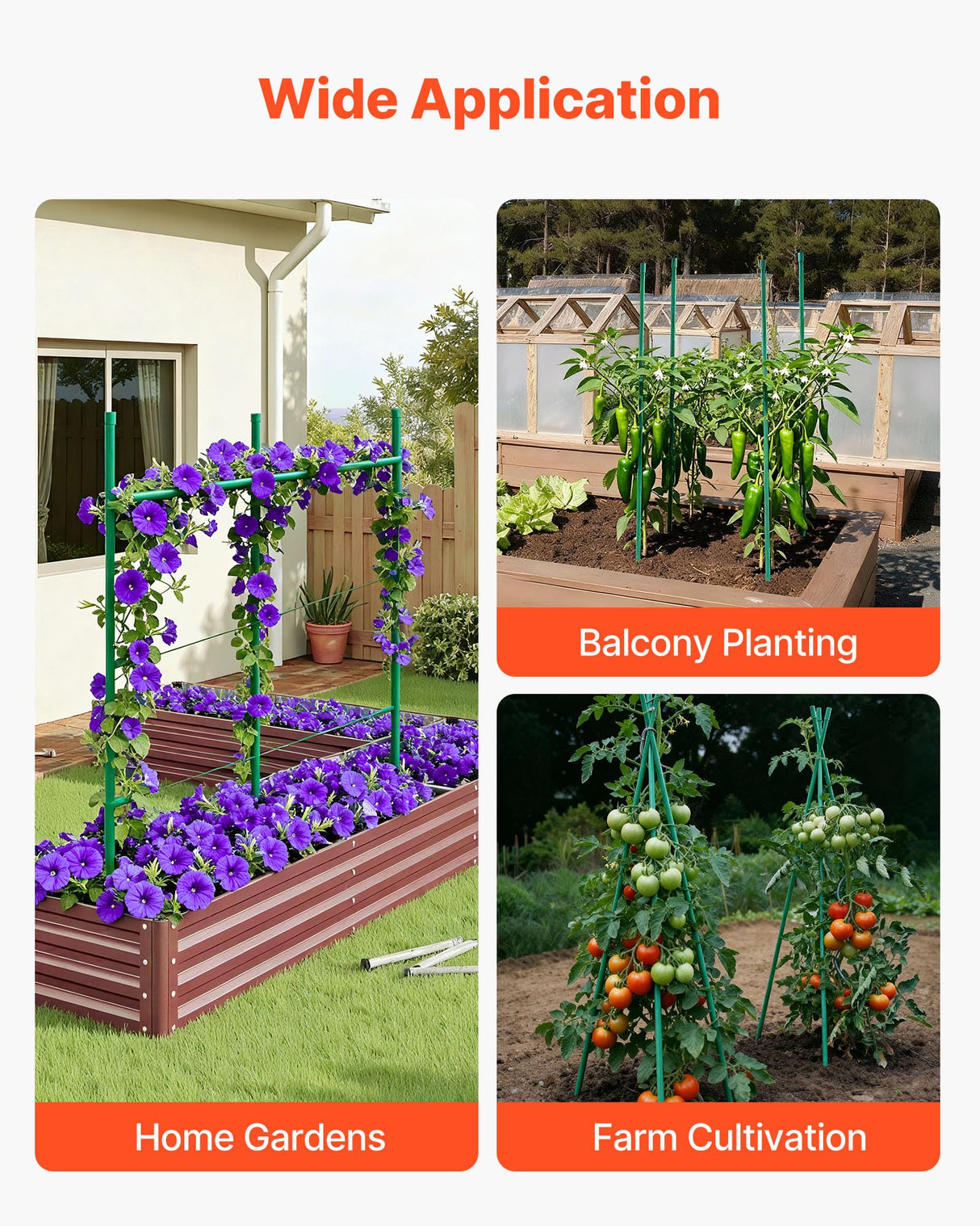 VEVOR Garden Stakes, 50 Pack, 46.06 inch, Plastic Coated Metal Tomato Stakes, Garden Sticks for Plants Support, with Pointed End and Non-Slip Bumps for Growing Climbing Plants, Outdoor Vegetables