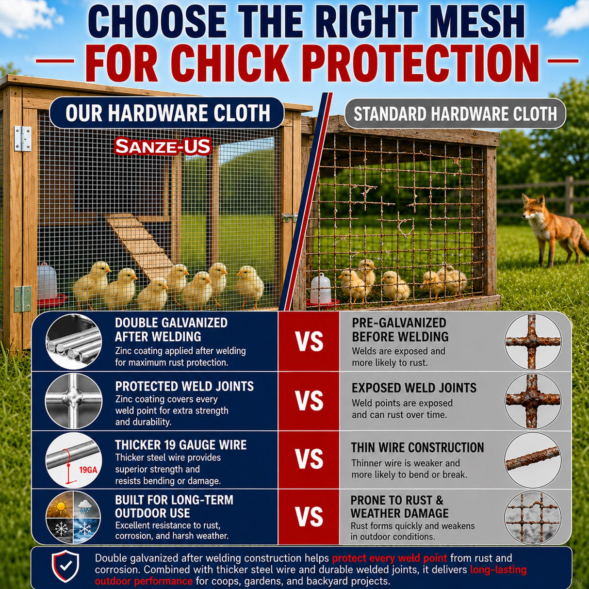 SANZEUS Hardware Cloth, 48in x 100ft 1/2in Mesh, 19GA Chicken Wire Fencing