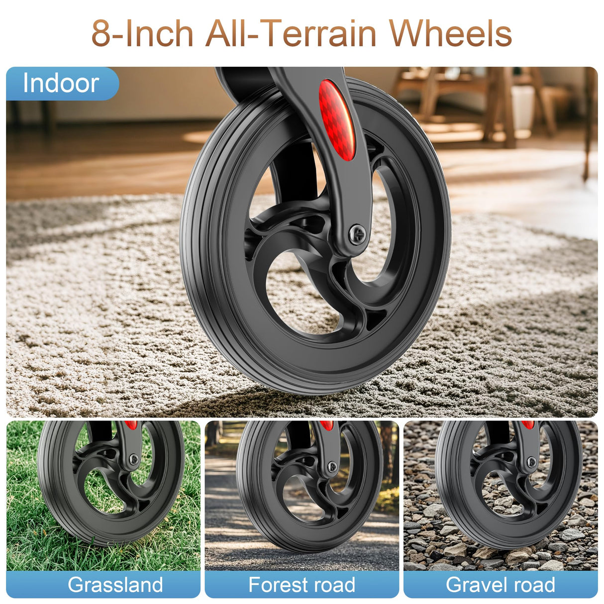 Rollator Walkers with Seat for Seniors, Foldable 8" Big Wheels All Terrain Rolling Walker, Handles and Ergonomic Seat Height Adjustable, 350 lb, FSA HSA Eligible