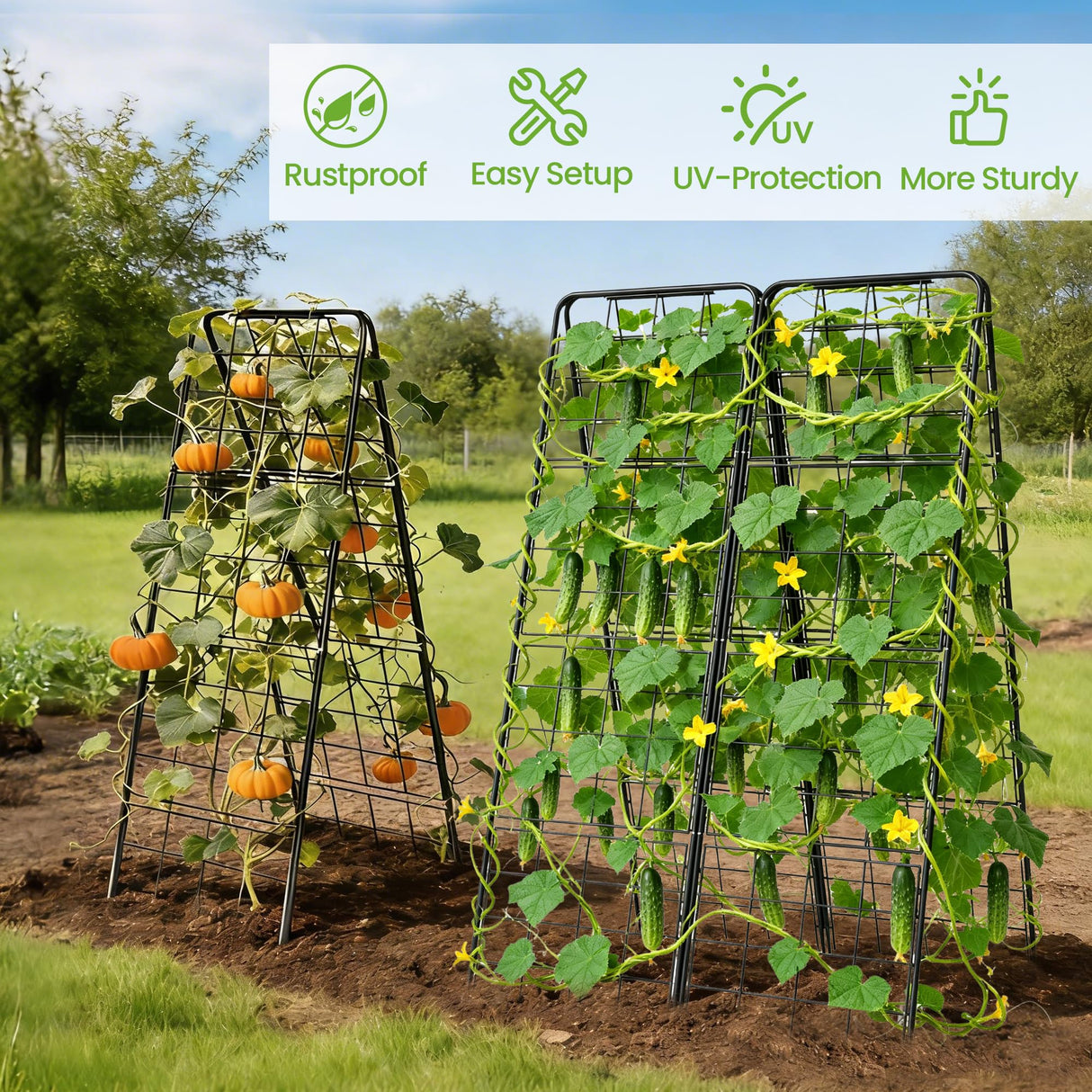 Garden Trellis for Cucumbers, 50 x 16 Inch Adjustable A-Frame Plant Support for Climbing Plants Outdoor, Vegetable, Flowers, Heavy Duty 1cm Metal Vegetable Trellis for Backyard, Raised Bed, Patio