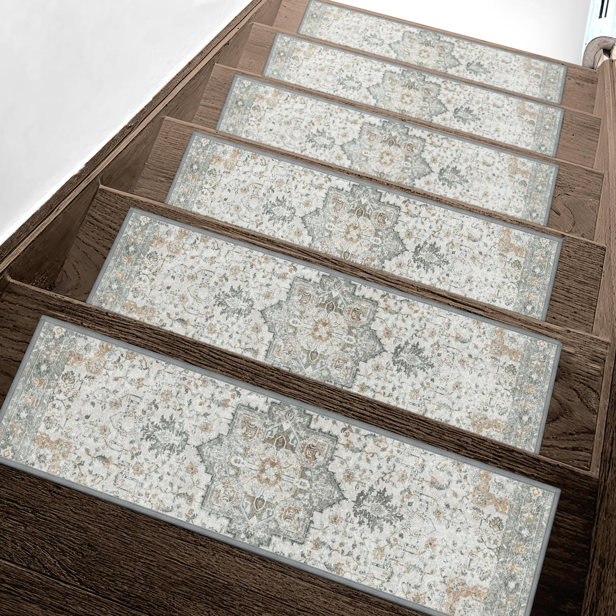 sarben Non Slip Stair Treads for Wooden Steps 15PCS - 8"x30" Indoor Safety Carpet, Edging Mats with TPE Adhesive Backing, Pet and Elderly Friendly Stair Rugs (Taupe)