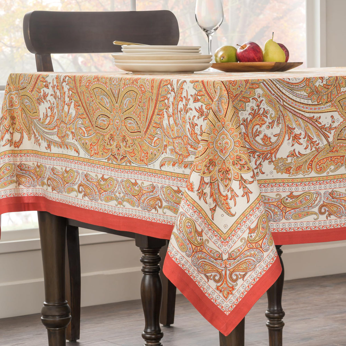 Maison d' Hermine Thanksgiving Tablecloth Kashmir Paisley 100% Cotton Tablecloth 60"x120" – Fall Harvest Dining & Holiday Décor, Washable Reusable Fabric Table Cover for Kitchen & Dining Room