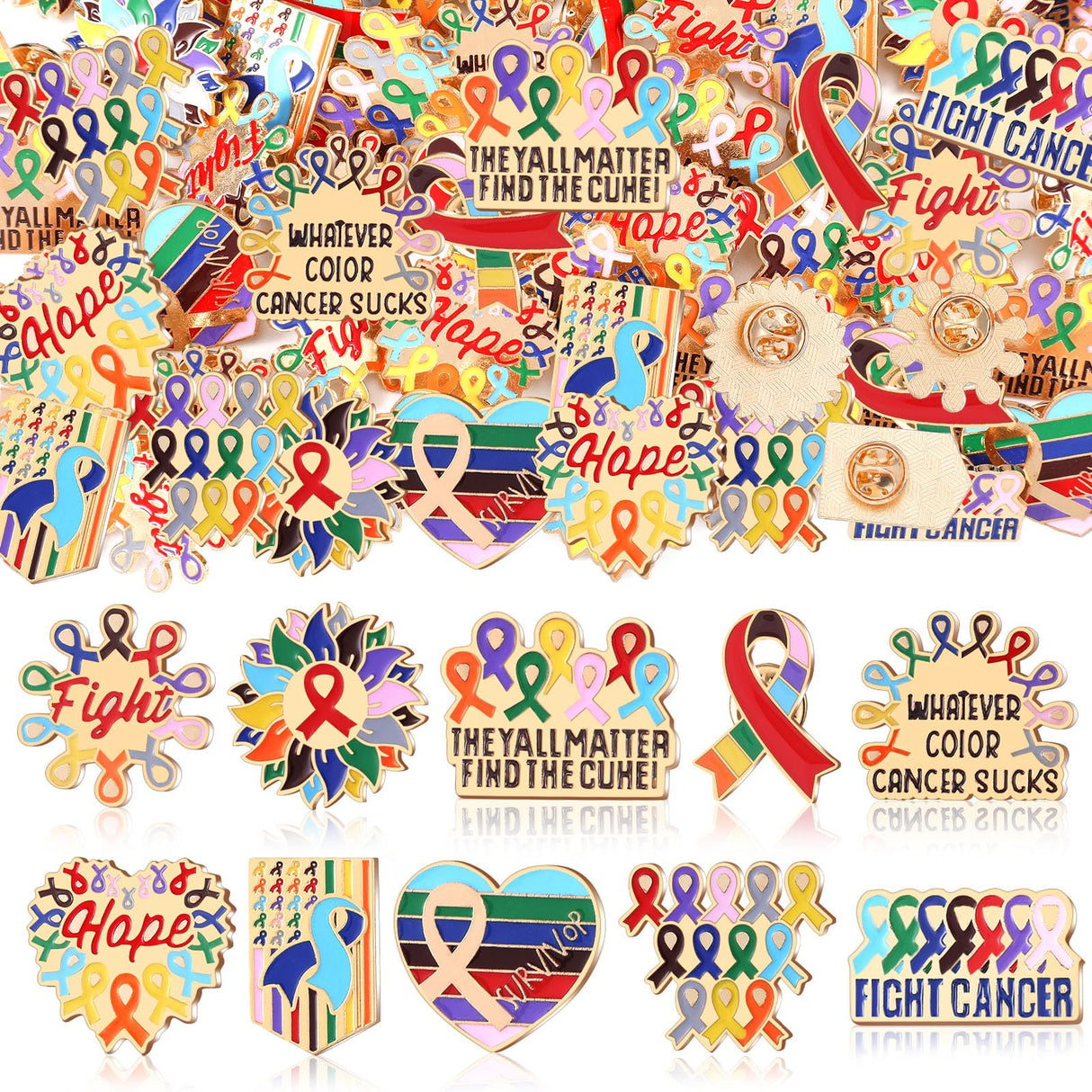 Landical 60 Pcs All Cancer Awareness Pins Bulk,Multicolor,Cancer Awareness