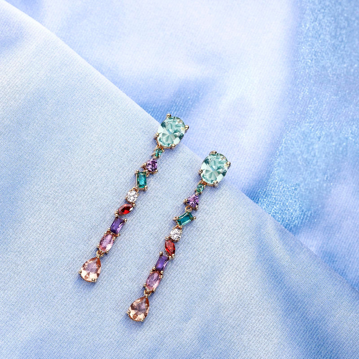YEPZOKO Long Crystal Dangle Earrings for Women Wedding Bridal Colorful Rhinestone Cubic Zirconia Drop Earrings for women Mom Wife (Multicolor-light)