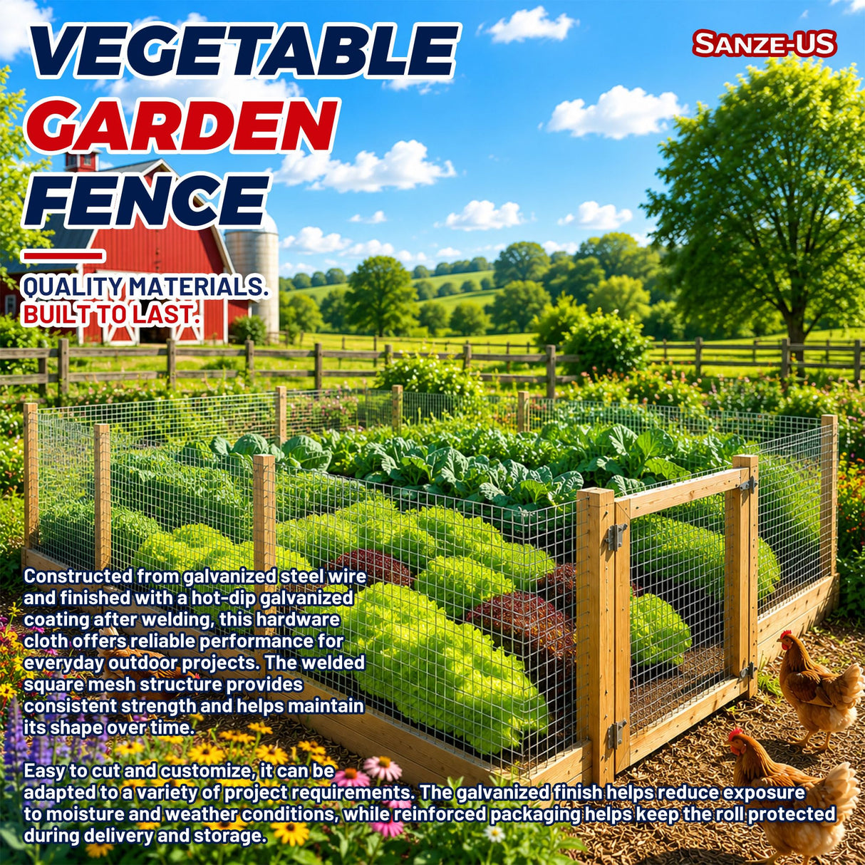 SANZEUS Hardware Cloth, 48in x 100ft 1/2in Mesh, 19GA Chicken Wire Fencing