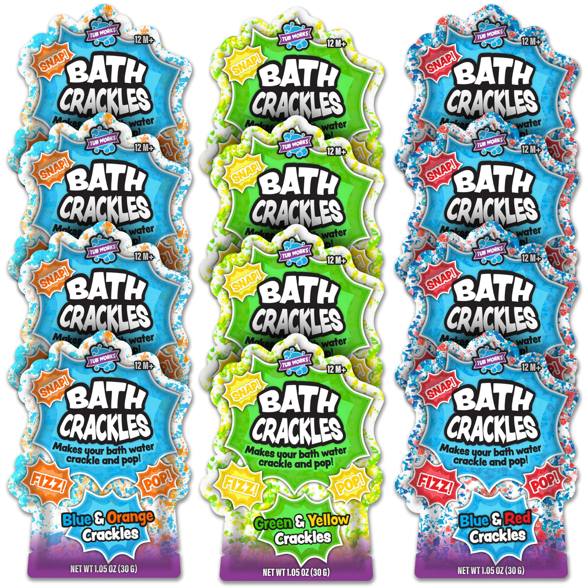 Tub Works® Bath Crackles Bath Toy, Variety 12 Pack | Nontoxic & Fragrance-Free | Makes Bath Water Crackle & Pop for a Unique Kids Bath | Swirl Water for Fizzy Fun | Sensory Kids & Toddler Bath Toys