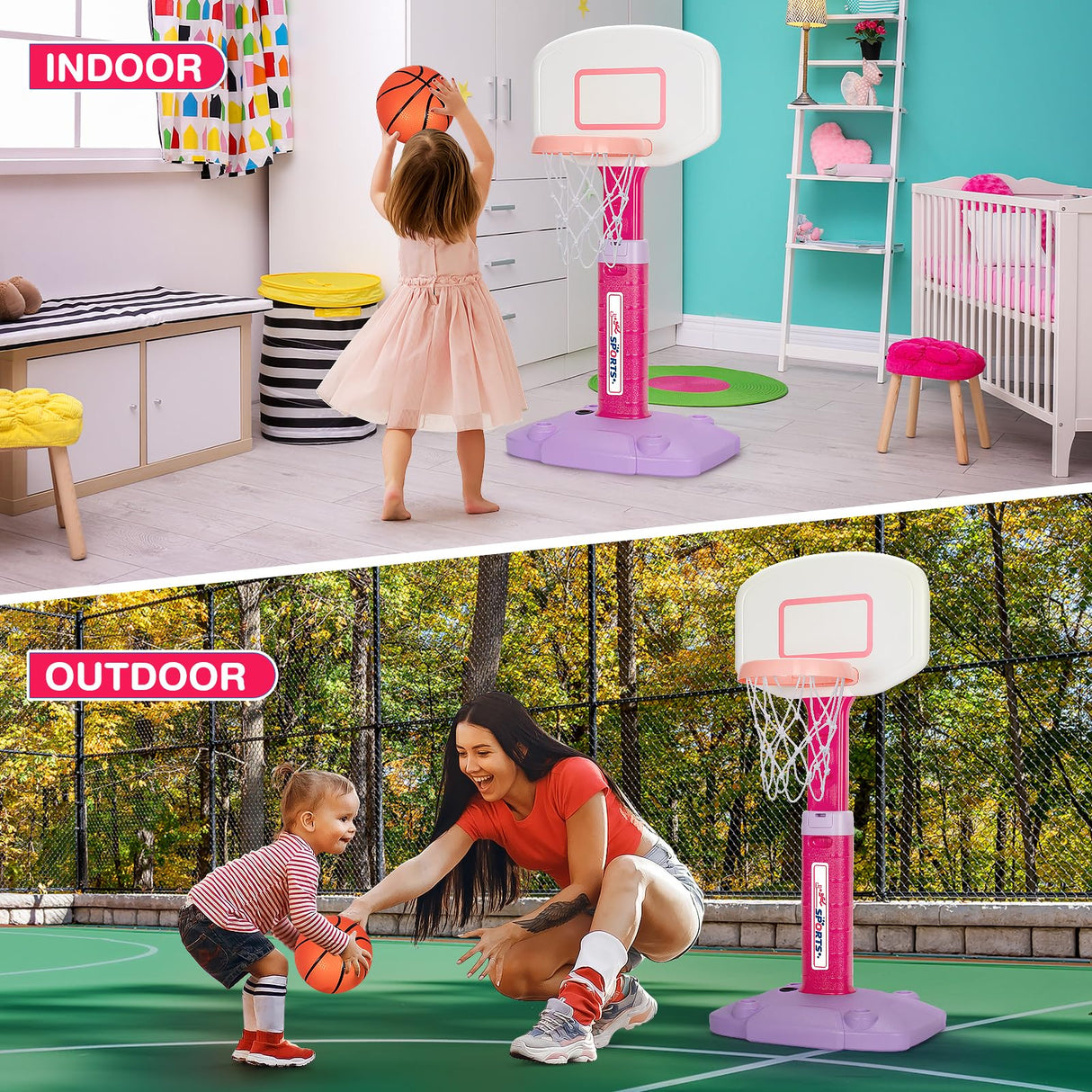 Basketball Hoop Indoor Outdoor Toys for Toddlers 1-3, Kids Basketball Hoop with 3 Balls, Adjustable Mini Basketball Goal, Christmas Birthday Sports Toys Gift for Baby Boys Girls Age 1 and Up