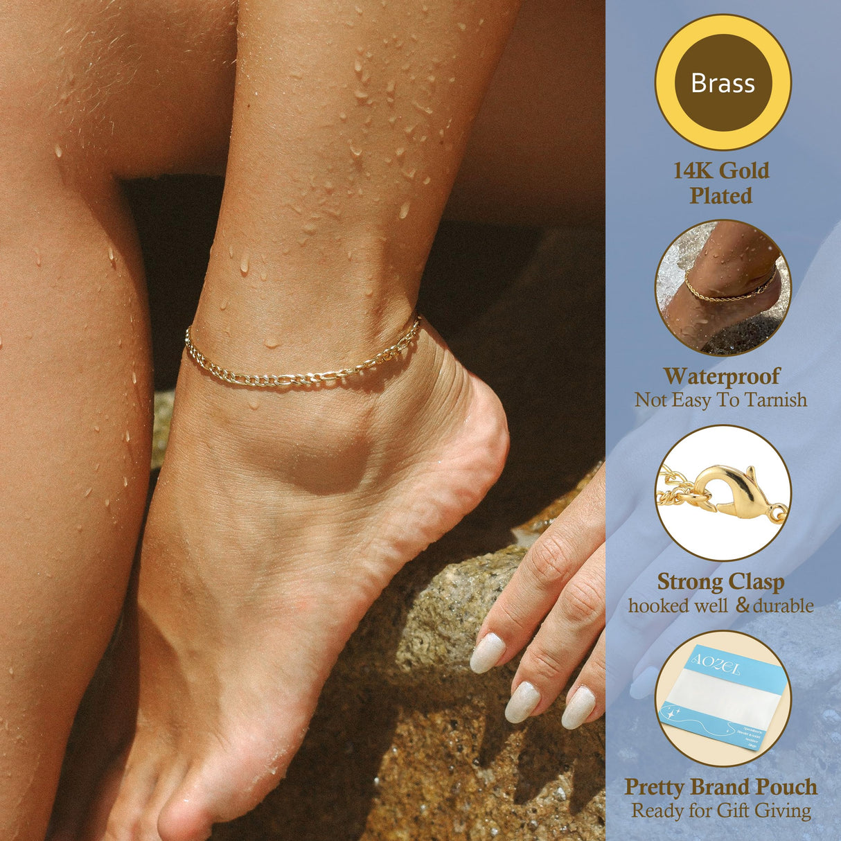 AOZEL Extra Large Plus Size Gold Ankle Bracelets for Women Gold Plated Anklets for Big Large Ankles Non Tarnish 12 inch Cuban Link Anklet Bracelet