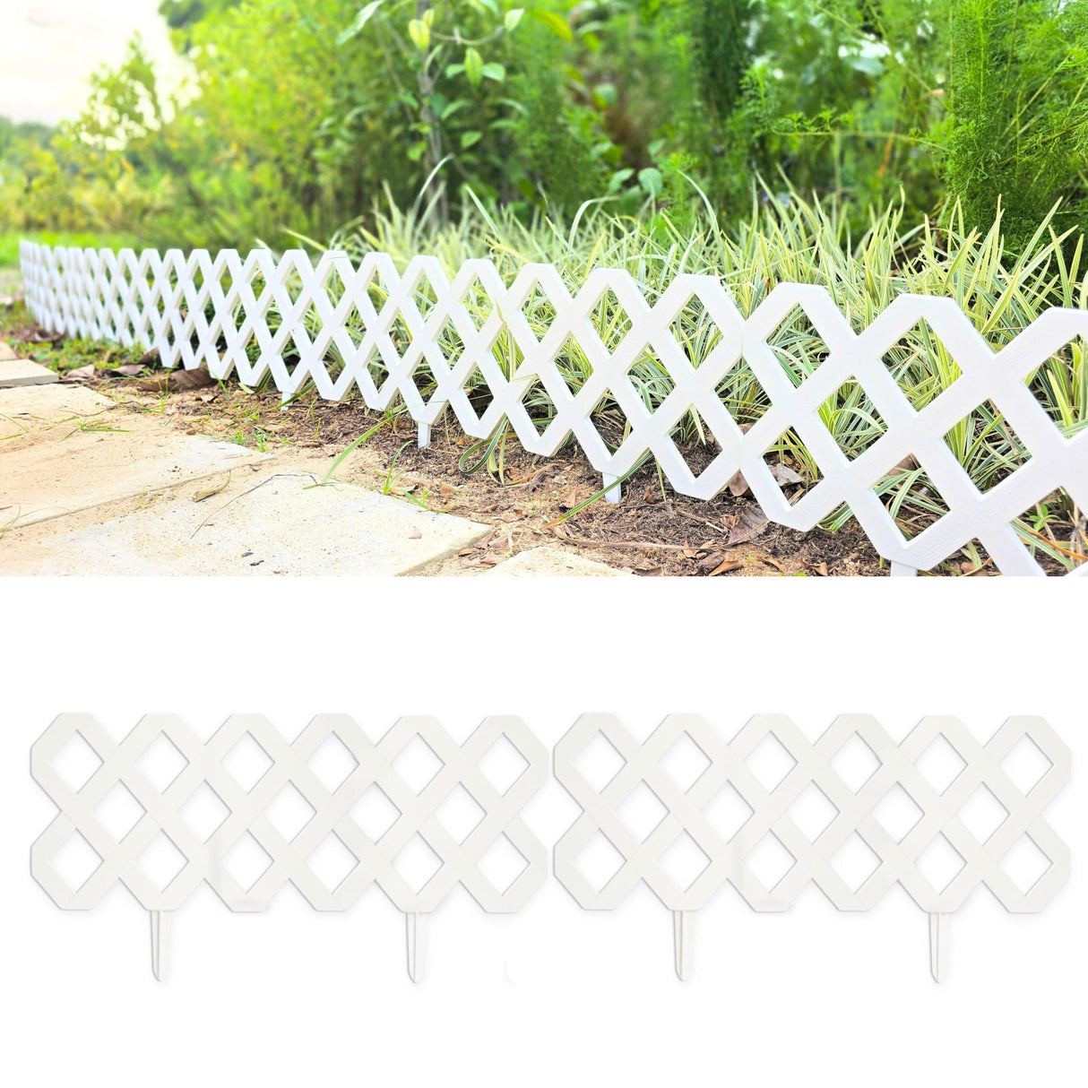 LaLaGreen Garden Edging Border (23x8.5in, 10 Pack) White Plastic Fence