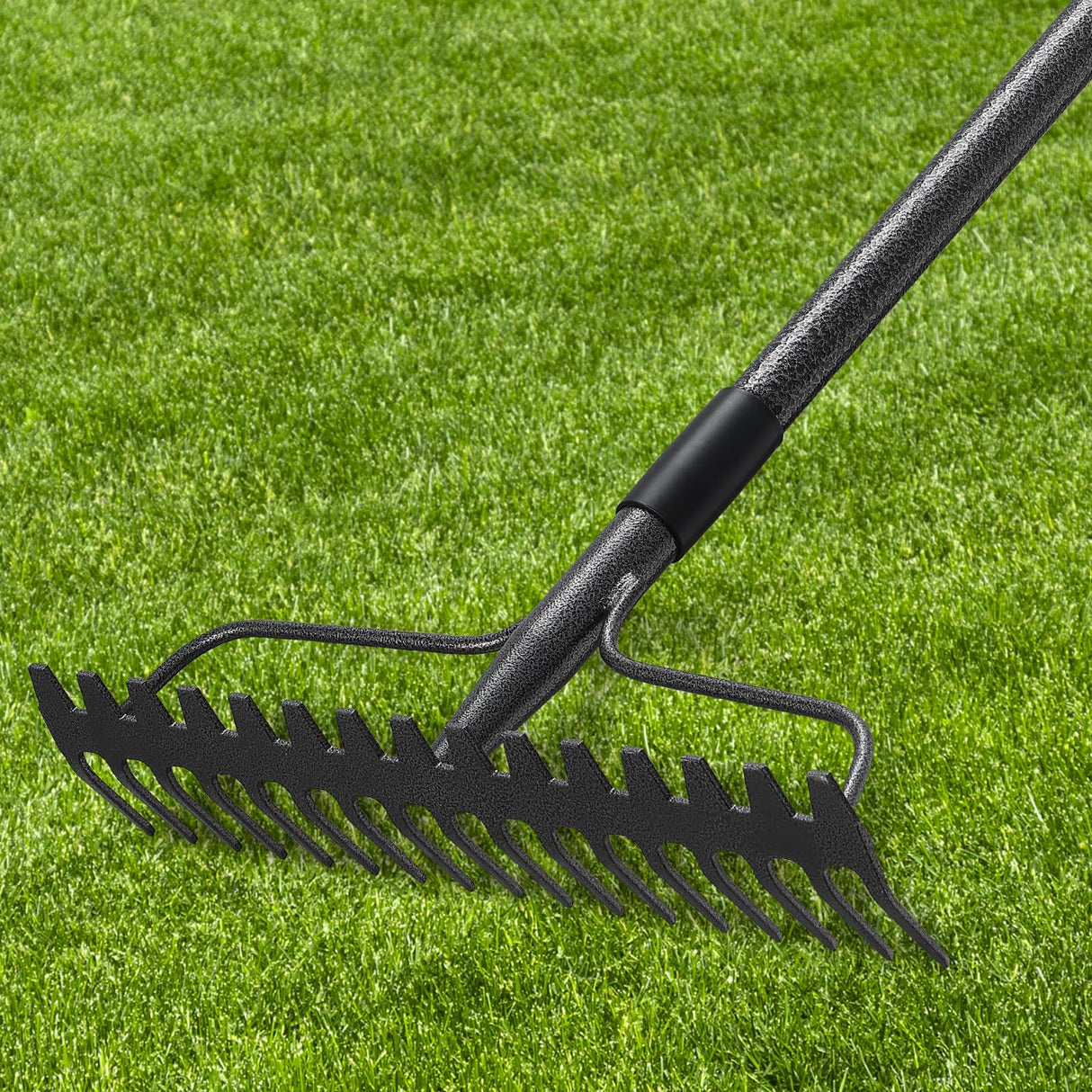49'' Bow Rake ,17 Tines Metal Head Rakes with Stainless Steel Handle,Heavy Duty Garden Rake for Loosening Soil Gathering Leaf Leveling Lawn Farming Land Management Yarn Thatch Rake
