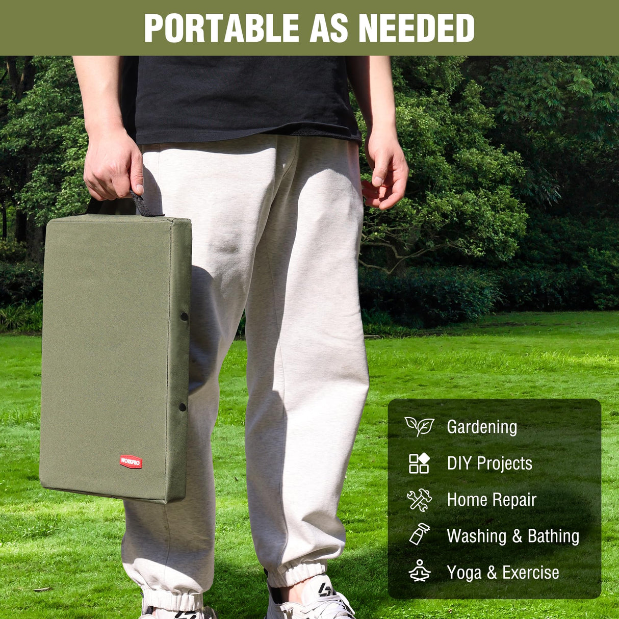 WORKPRO 17" Kneeling Pad with Removable Cover, Green