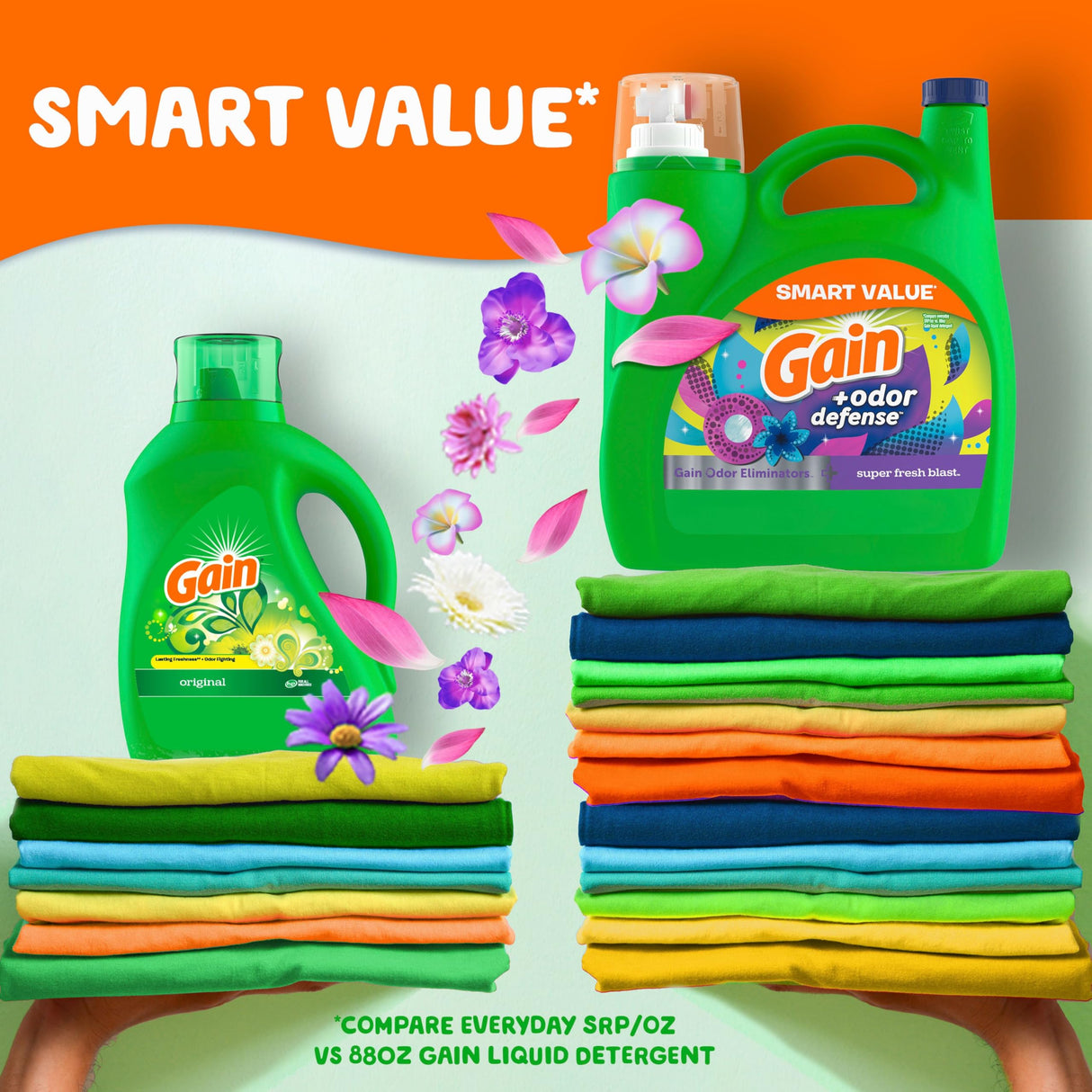 Gain + Odor Defense Liquid Laundry Detergent Super Fresh Blast Scent, HE Compatible, 107 Loads 154 fl oz, Gain Laundry Detergent, Liquid Laundry Detergent