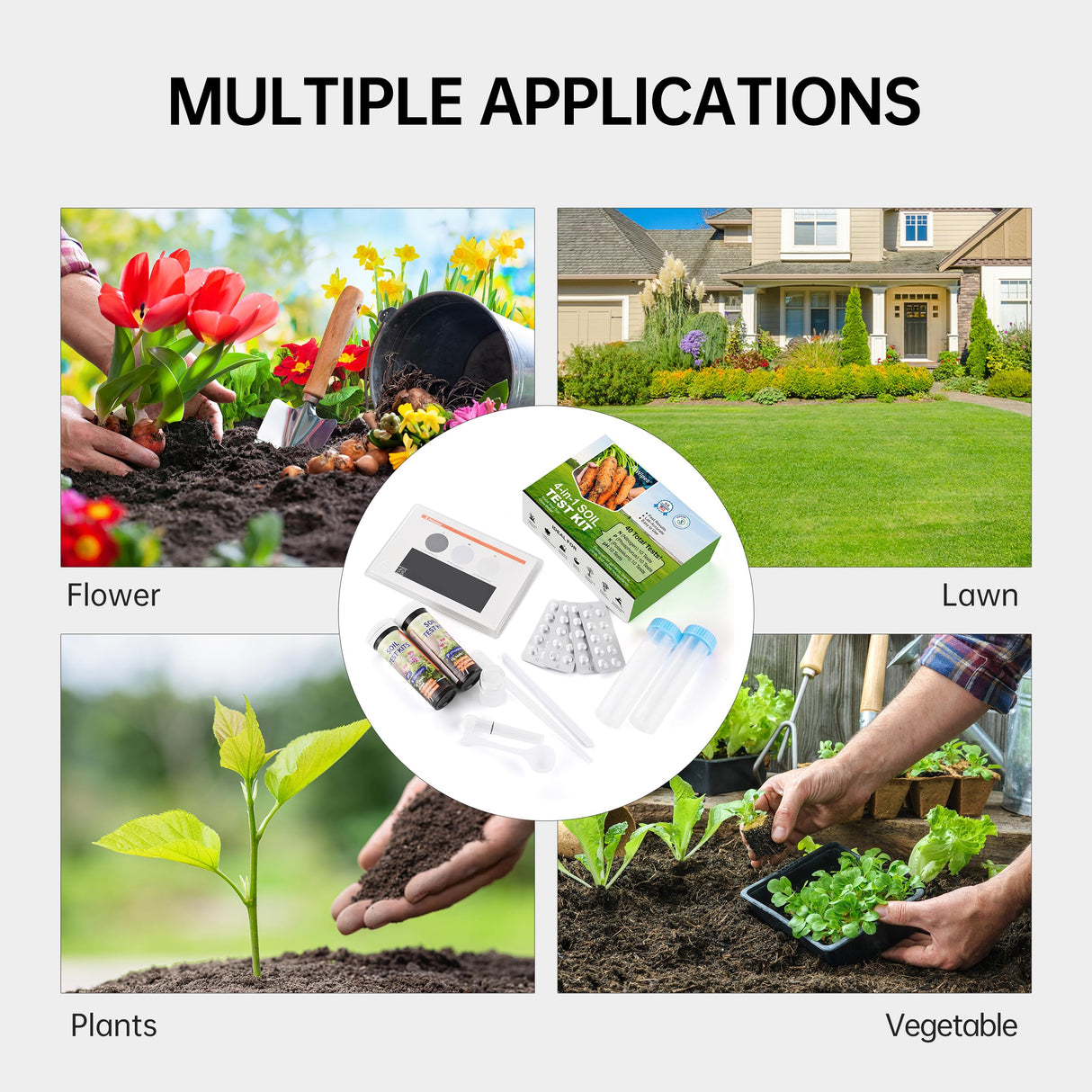 AAwipes Soil Test Kit for 4-in-1 pH, Nitrogen(N), Phosphorus(P), Potassium(K) Levels – 40 Tests for Garden, Lawn, Yard & Plant Care – Reliable Nutrient Tester with Sampling Accessories