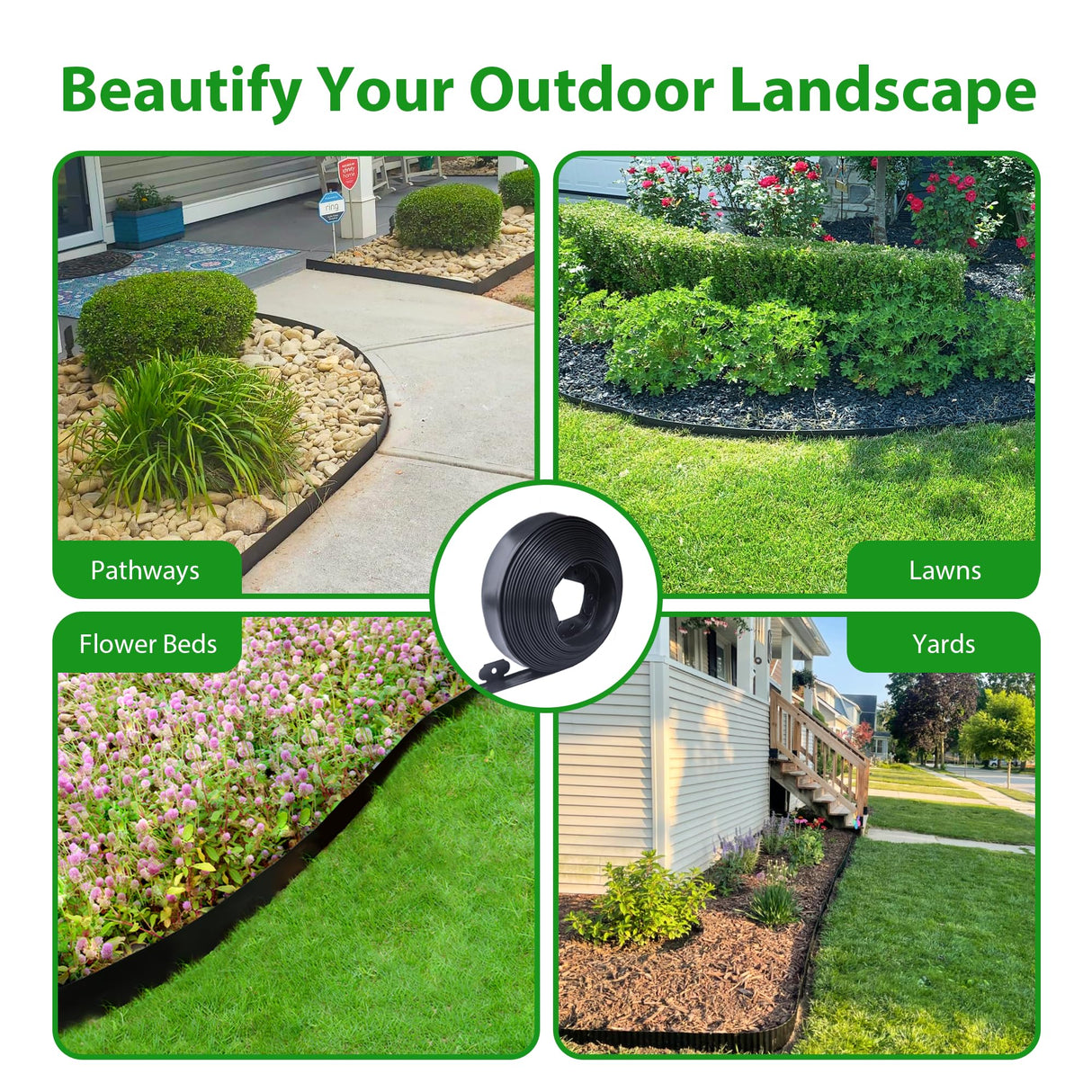 Landscape Edging Border 100 FT 2 Inch Tall with 180 Spikes, Plastic Edging for Landscaping, Garden Edging Border, Flower Bed, Paver and Lawn Edging Border, Black