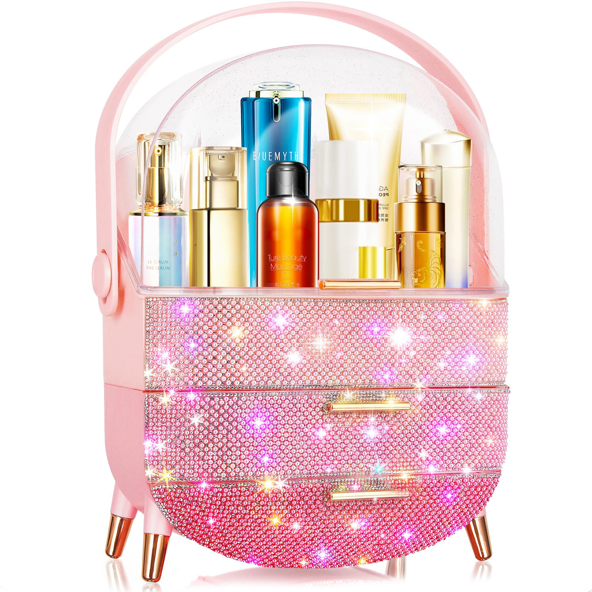 Bling Makeup Organizer for Teen Girl Gift,Hollywood Vanity Makeup Storage Box for Girl Birthday Gift,Practical Gift for Daughter,Bathroom Organizer,Skincare Organizer (Triple Pink)