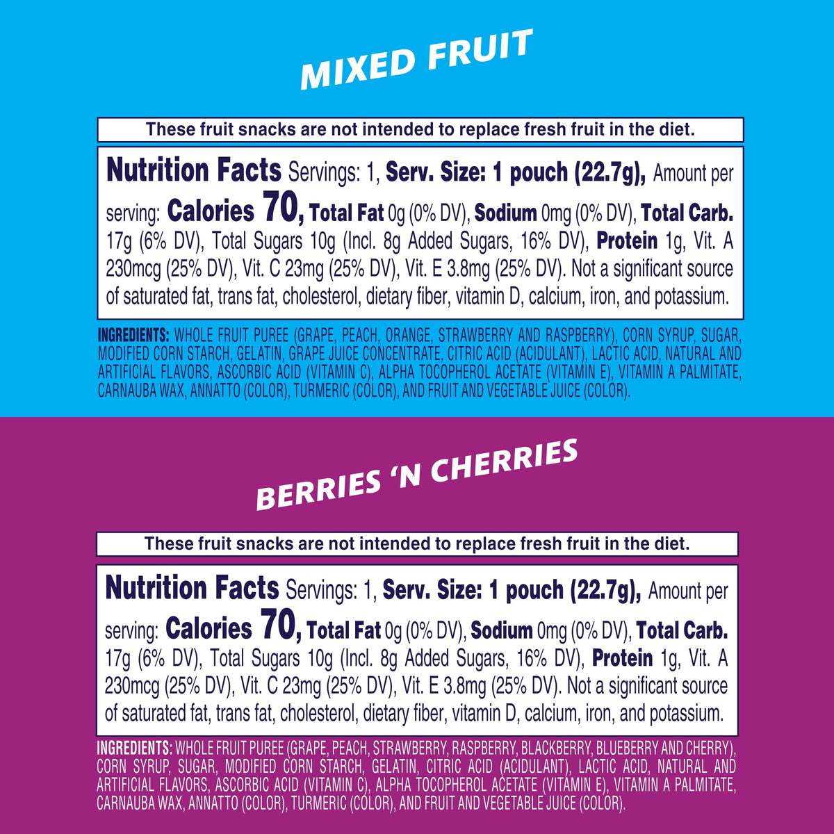 Welch's Fruit Snacks, Mixed Fruit & Berries 'N Cherries, 0.8 oz, 60 Ct