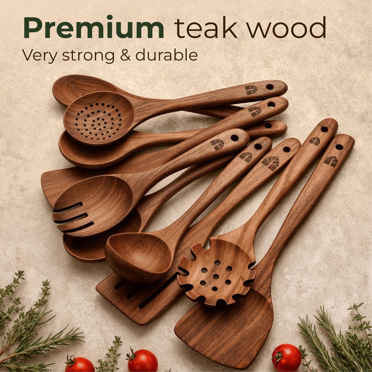 Wooden Spoons for Cooking – 10 Pcs Non Toxic Teak Kitchen Utensils Set