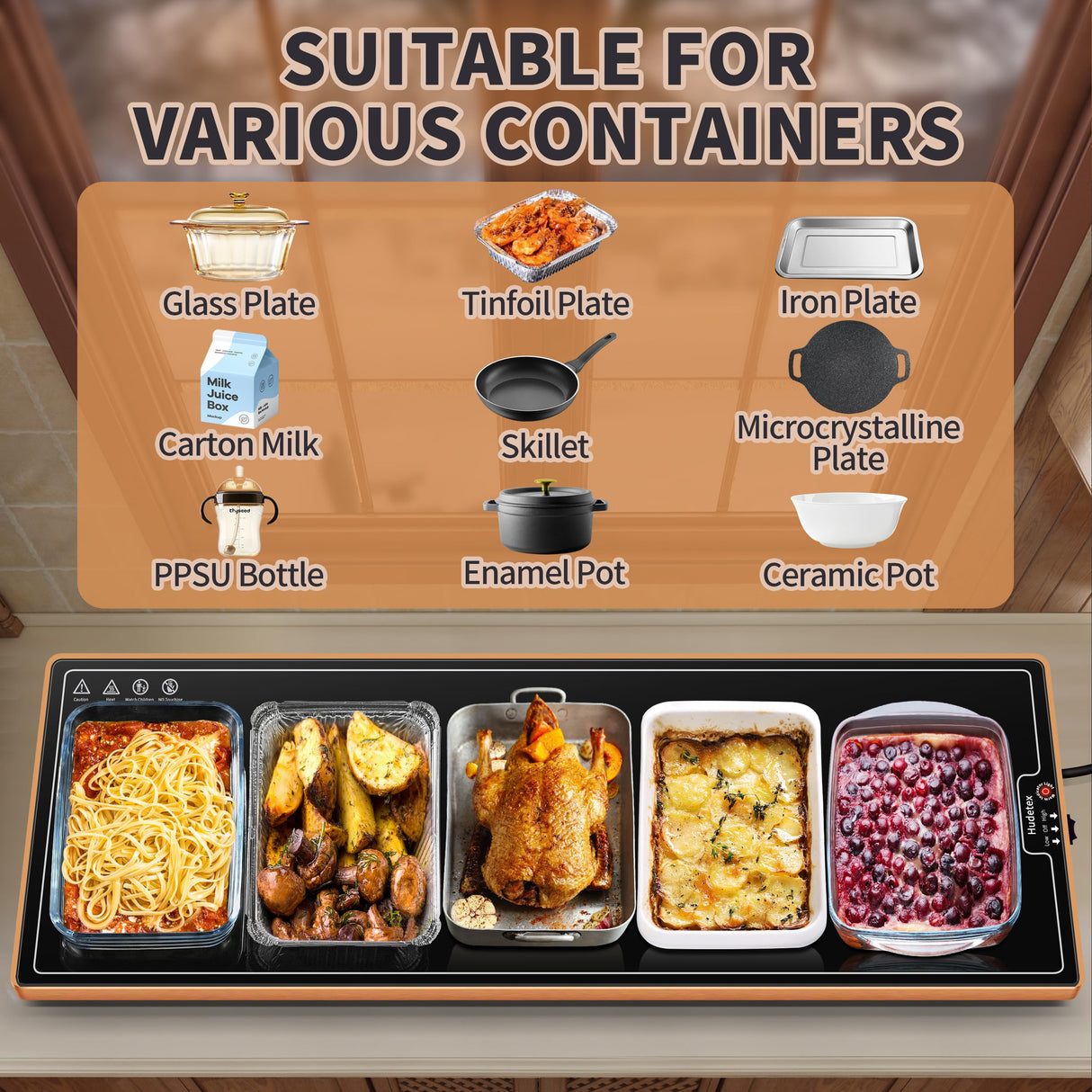 Warming Mat for Food (Extra Long 47"x12"), Warming Trays for Buffets Party & Daily Use, Temperature Control Food Warmer, Full Surface Warm Tempered Glass Food Warming Mat, Black Electric Warming Tray