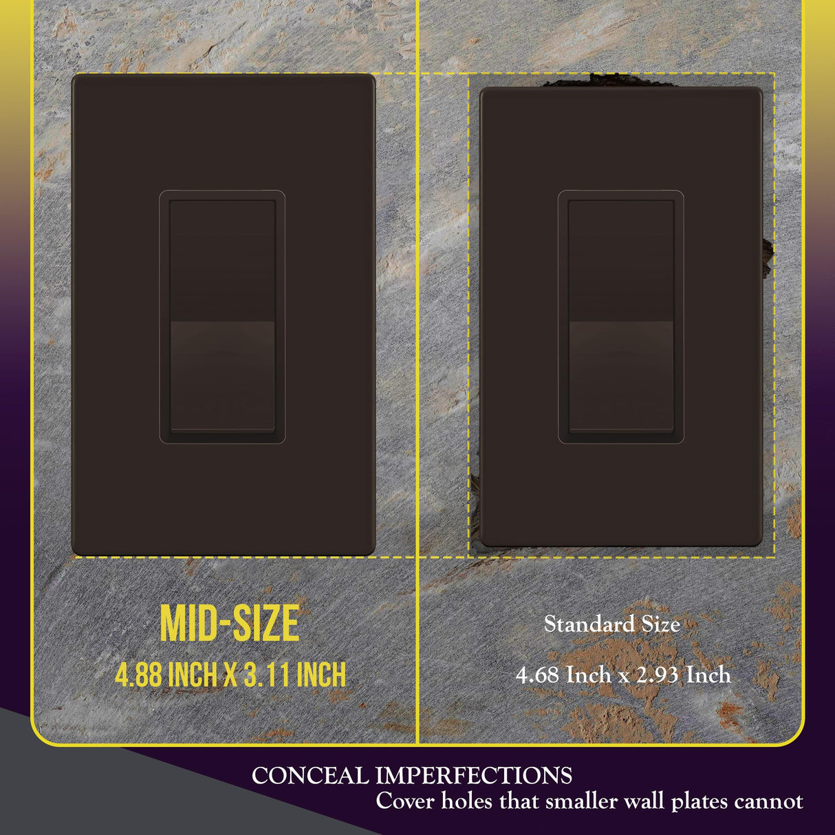 ENERLITES Screwless Decorator Wall Plates Child Safe Outlet Covers, Gloss Finish, Medium Size 1-Gang 4.88" H x 3.11" L, Unbreakable Polycarbonate Thermoplastic, SI8831M-BR-10PCS, Brown