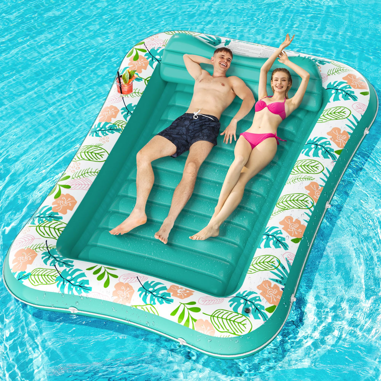 Inflatable Tanning Pool Lounger Float, Stonful 87" x 63" Pool Floats Adult with Pillow & Cup Holder, 4 in 1 Water Filled Inflatable Sun Tan Tub Tanning Bed Mat for Swimming Pool Backyard Beach (XXL)