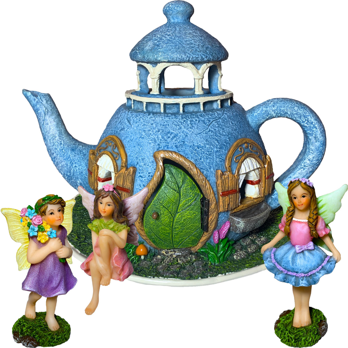 Mood Lab Miniature Garden Decor - Decorative Resin 7.1" H Teapot House Set (4 pcs) - Indoor & Outdoor Garden Decor