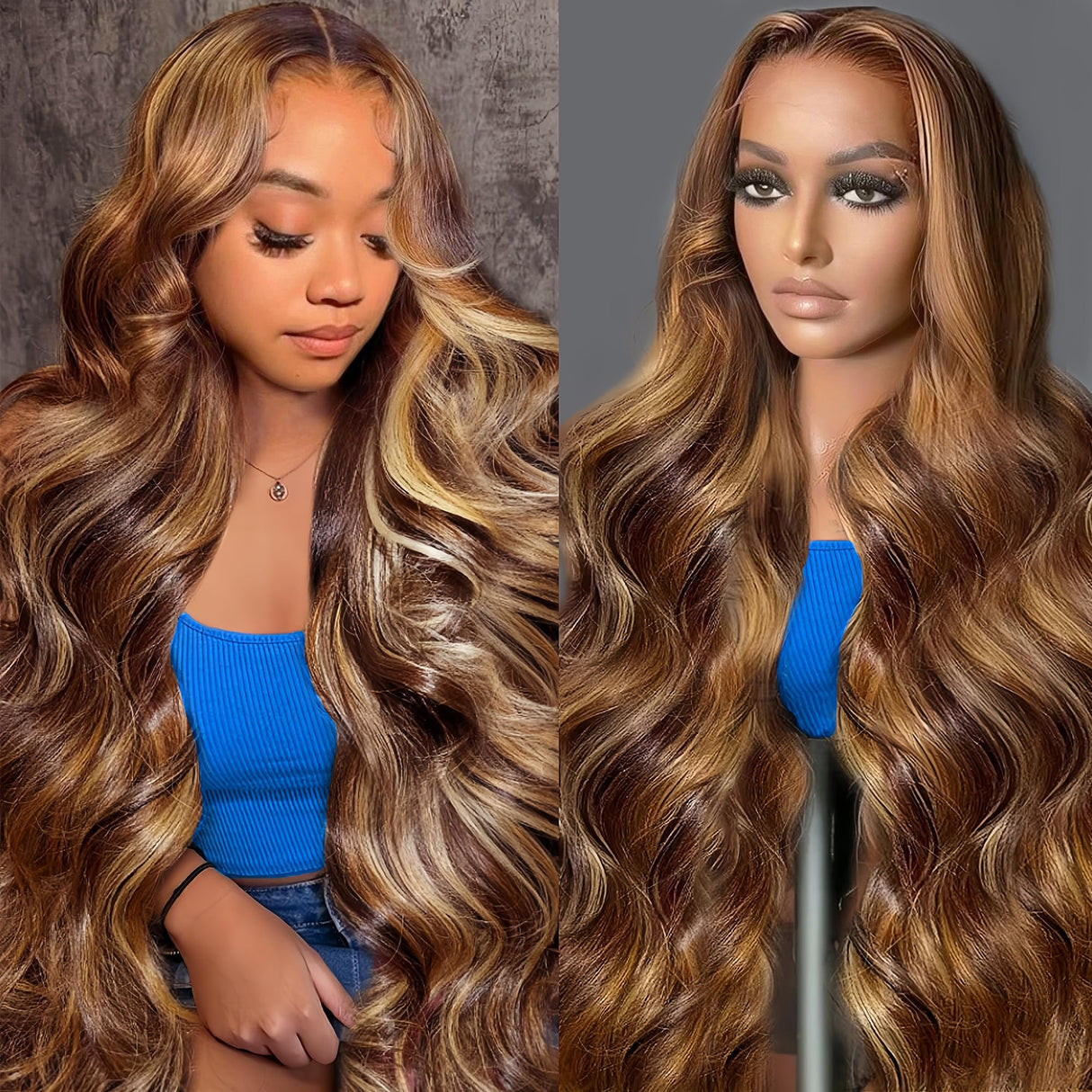 Agairl Real Human Hair Wig 30 Inch Ombre 13x6 Lace Front Wig Human Hair 210% Density 4/27 Highlight Wigs Honey Blonde Body Wave Lace Front Wig Pre Plucked HD Frontal wig Glueless Wigs