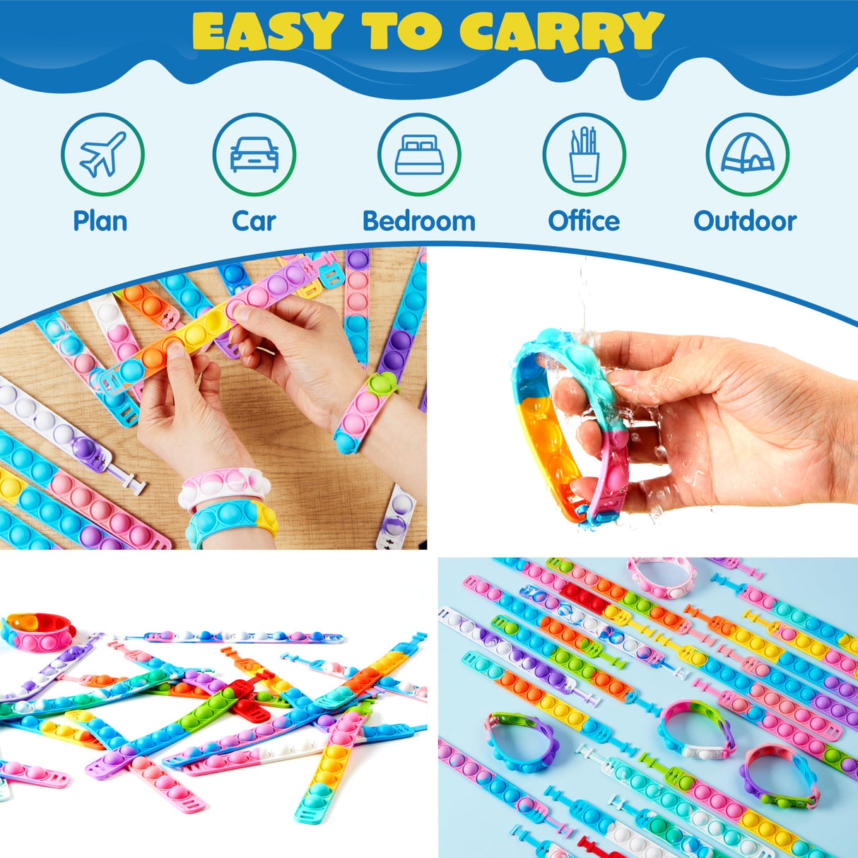 JOYIN Pop Fidget Toys pops Bulk 100 Pack Party Favors for Kids 4-8,8-12 Year, Fidget Bracelets Sensory Toys for Birthday Carnival Halloween Christmas Prizes Gifts Goodie Bags Stuffers for Kids