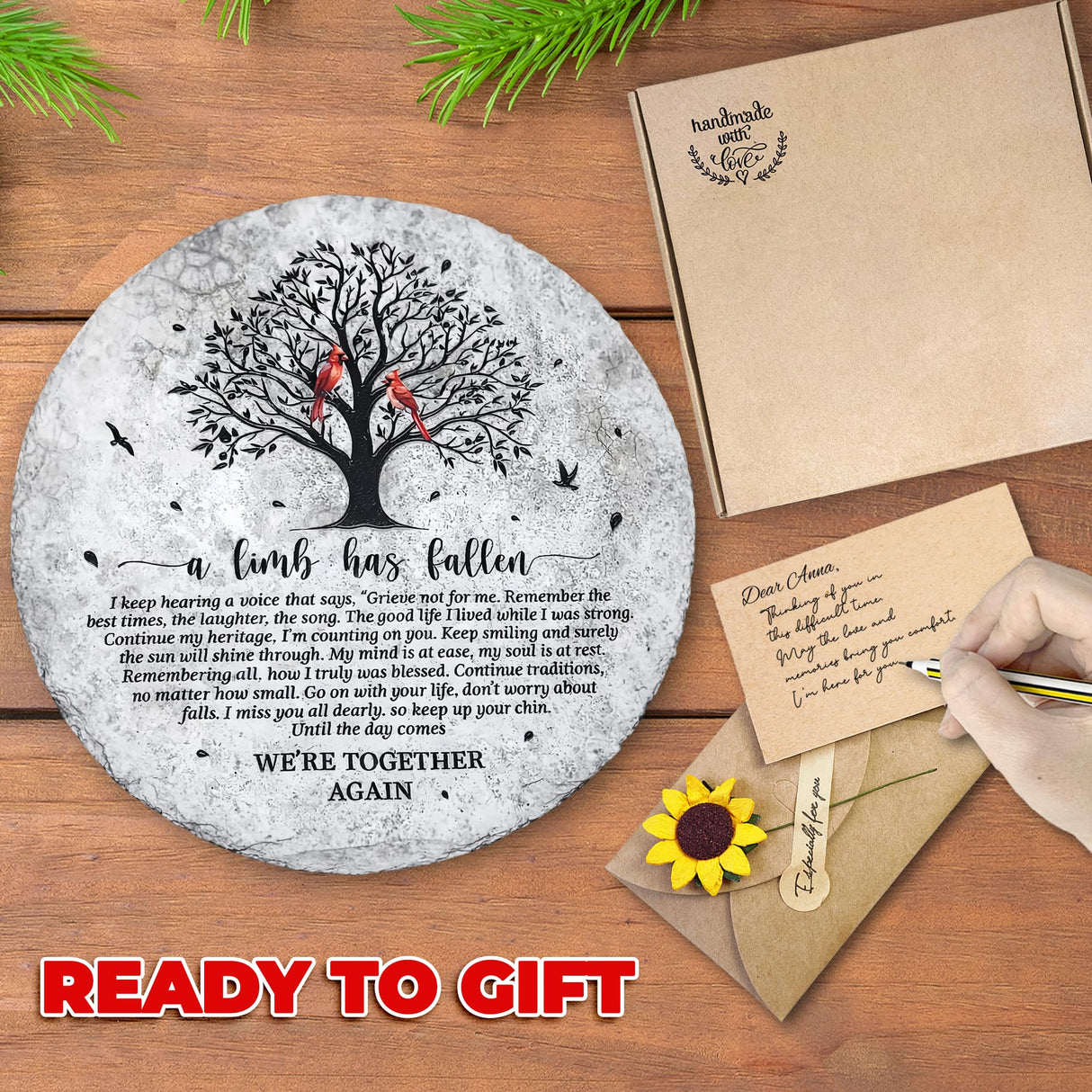 8'' Memorial Garden Stone for Loss of Loved One, Garden Stones in Memory of Loved Ones, Sympathy Gift Fathers Day, Weatherproof Outdoor Memorial Plaques, Remembrance Natural Stone with Stand HS8-8