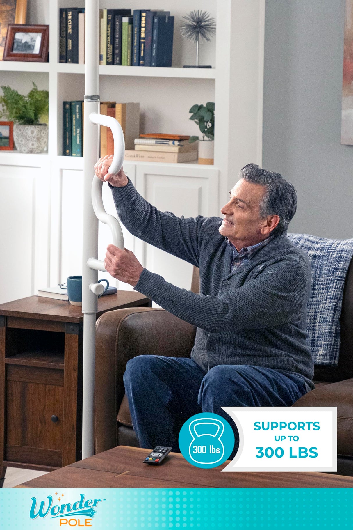 Stander Wonder Pole, Security-Pole and Curve Grab Bar, Tension Mounted Floor to Ceiling Transfer-Pole for Seniors, Elderly Adults, Bathroom Safety Assist and Stability Rail, White