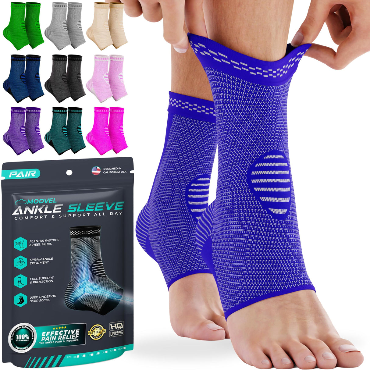 Modvel Foot & Ankle Brace Socks for Sprained Ankle Compression Sleeve - Plantar Fasciitis Relief Brace, Foot Support for pain Women & Men - Tendonitis & Arthritis Feet Sleeve, Stabilizing Ankles Wrap