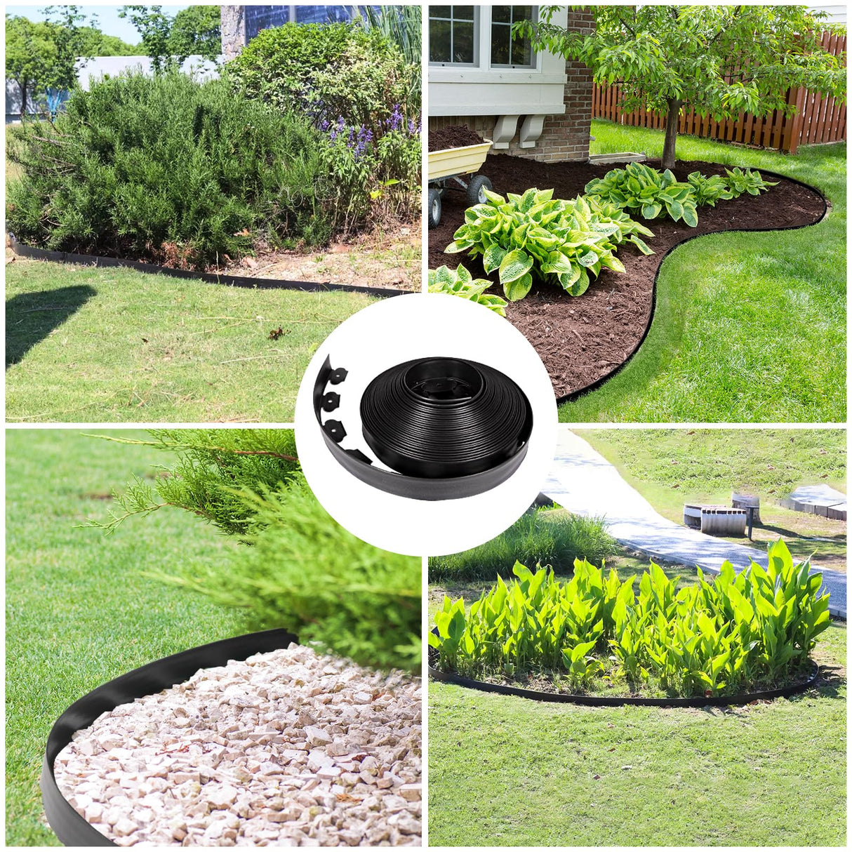 JERIA 2 Inch Tall 66 FT Garden Edging Kit with 90pcs Spikes, Plastic Edging for Landscaping