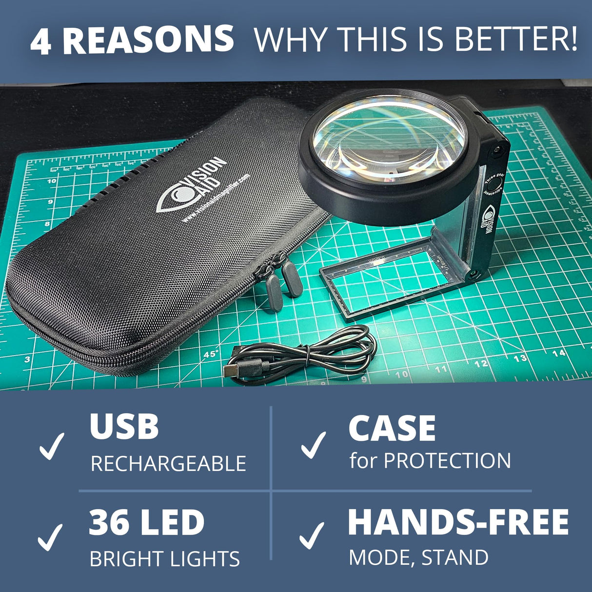 30x Hands-Free Magnifying Glass with USB Rechargeable 36 LED Lights, Storage Case | 40x Loupe Magnifier with Stand for Reading Coins Low Vision