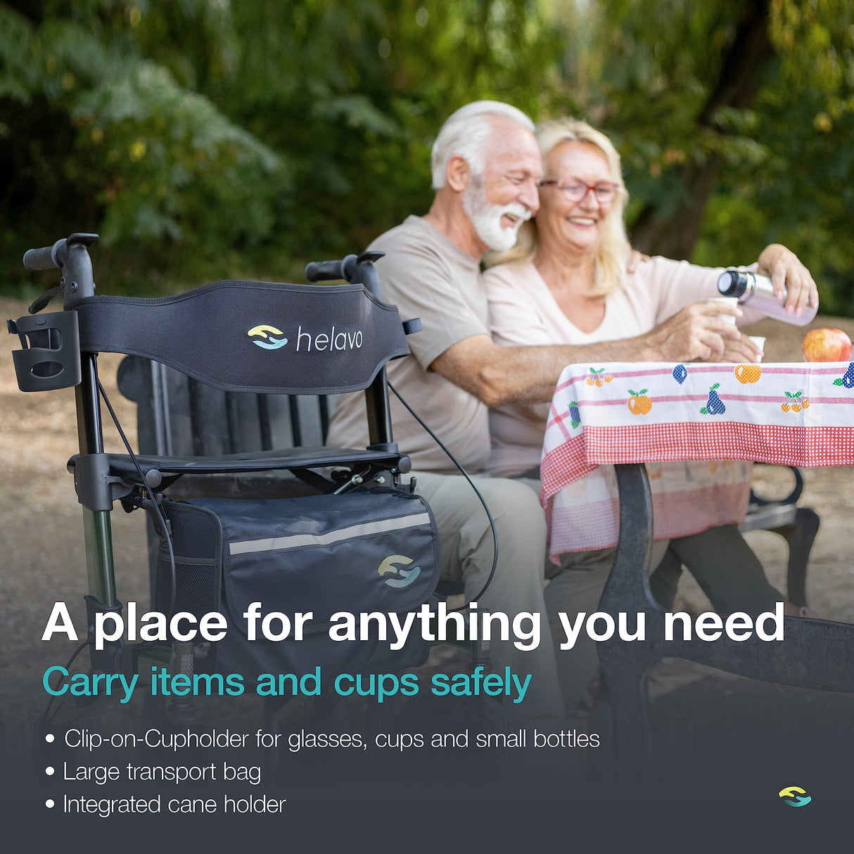 Helavo All Terrain Walker Rollator with 12” Pneumatic Tires – Foldable Outdoor Walkers for Seniors with Seat, Lightweight & Adjustable Height, Shock-Absorbing for Comfort on Any Surface