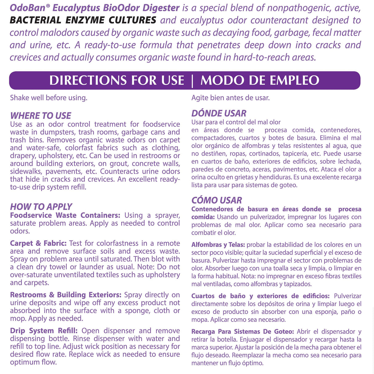 OdoBan Professional Cleaning Ready-to-Use BioOdor Digester Harsh Aroma Counteractant, Made in the USA, Eucalyptus Scent, 32 Ounce Spray