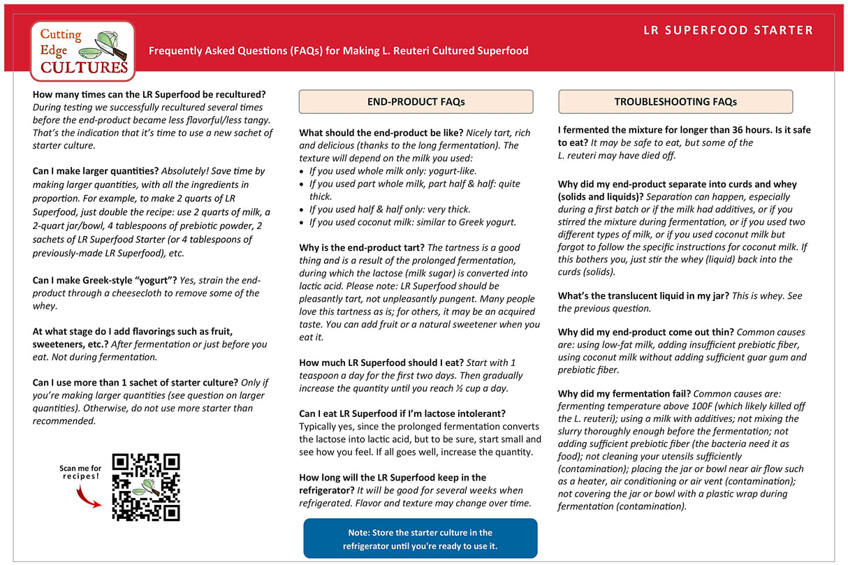 LR SuperFood Starter Culture L. Reuteri ProBiotic Cultured Dairy Low And Slow Yogurt Lactobacillus