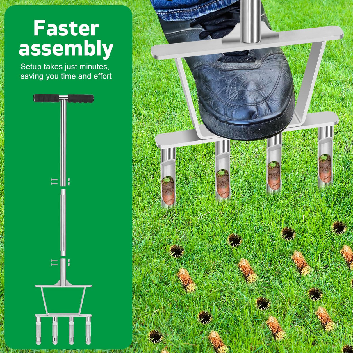 Dual-Function Manual Core Lawn Aerator with 4 Hollow Tine (2026 Upgraded)