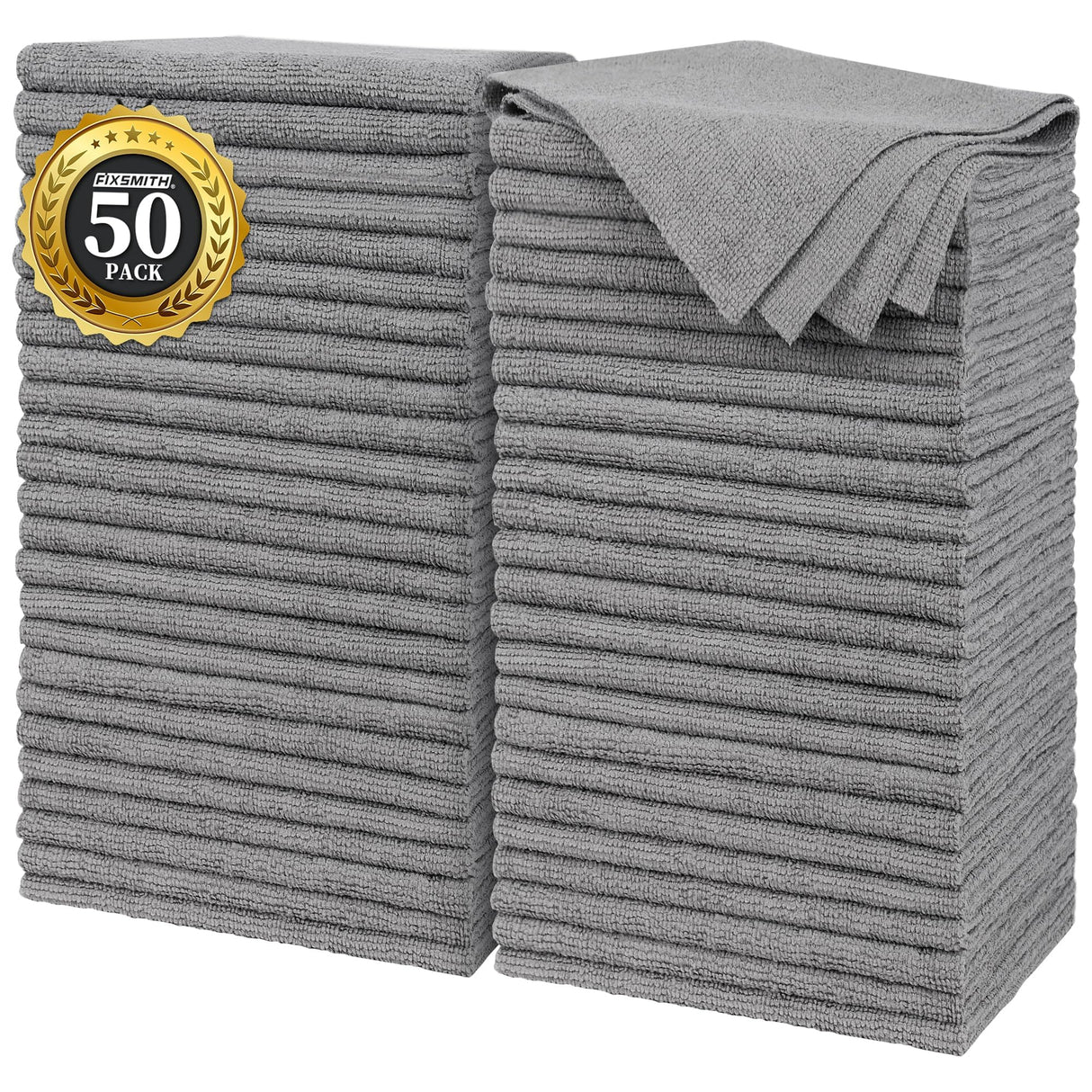 FIXSMITH Grey Microfiber Cleaning Cloth, Pack of 50, 16"X12" Cleaning Rags for Housekeeping and Kitchen, Reusable Shop Towels, Microfiber Towels for Cars, Lint Free, Scratch-Free, Highly Absorbent