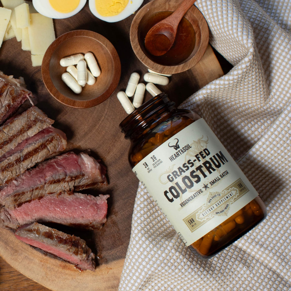 HEART & SOIL Bovine Colostrum – 3000mg Grass Fed Colostrum Supplement for Gut, Immune Support & Muscle Recovery – Non-GMO, Allergen-Free – 180 Capsules