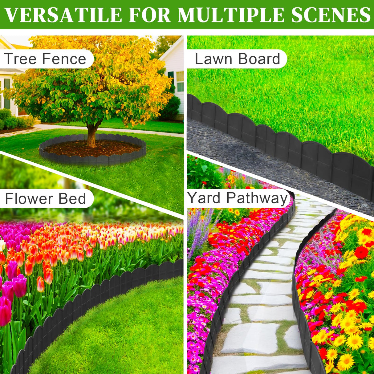 6 Inch Tall 20Ft Black Garden Edging Border with 7.8In Height Stakes,20Pcs