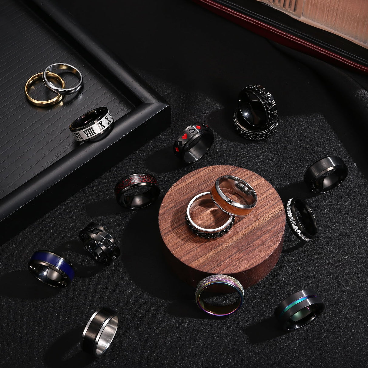 Besteel 16Pcs Stainless Steel Spinner Fidget Rings for Men Women Size 8
