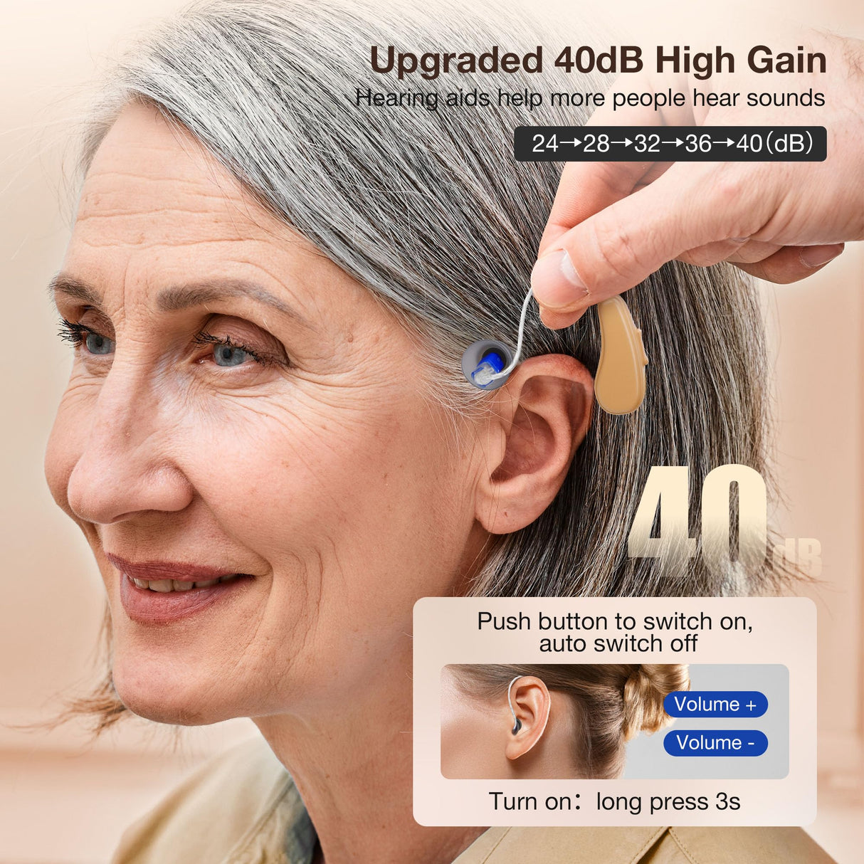 Hearing Aids for Seniors Rechargeable with Noise Cancelling, Hearing Amplifier with 5 Levels of Volume Adjustmen, Simple to Operate and Hear Clear Sound