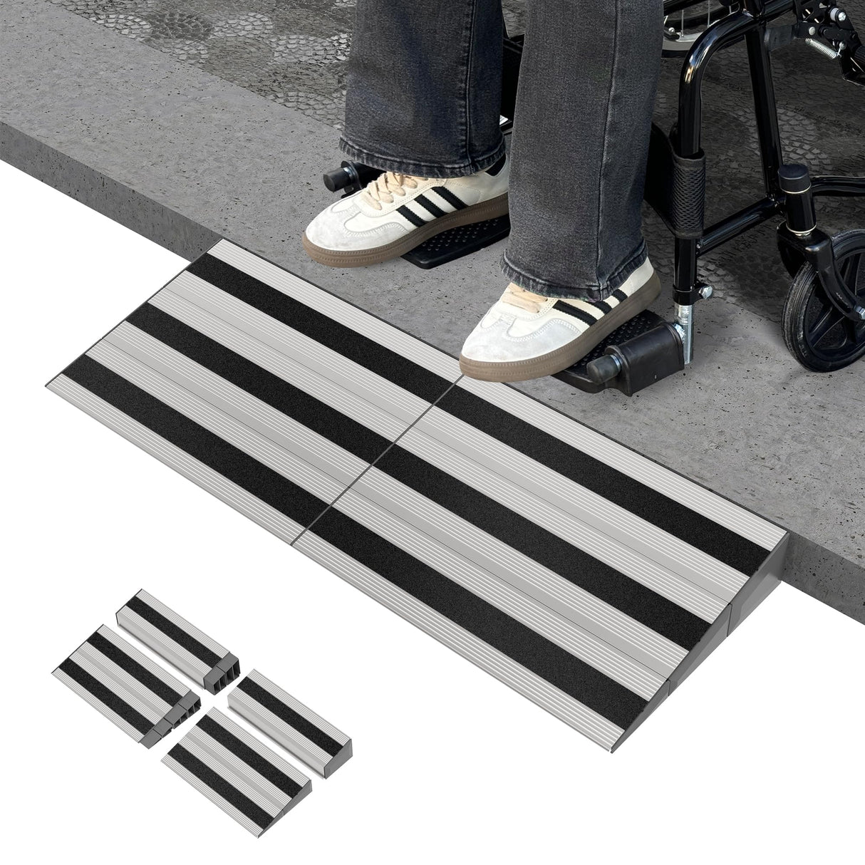 Nuvium 3" Rise Modular Threshold Ramp for Doorways, Stable Wheelchair Ramp for Home Steps, Aluminum Door Ramp and Curb Ramp for Scooters, Power Chairs, Cars, 1100LBS Load Capacity