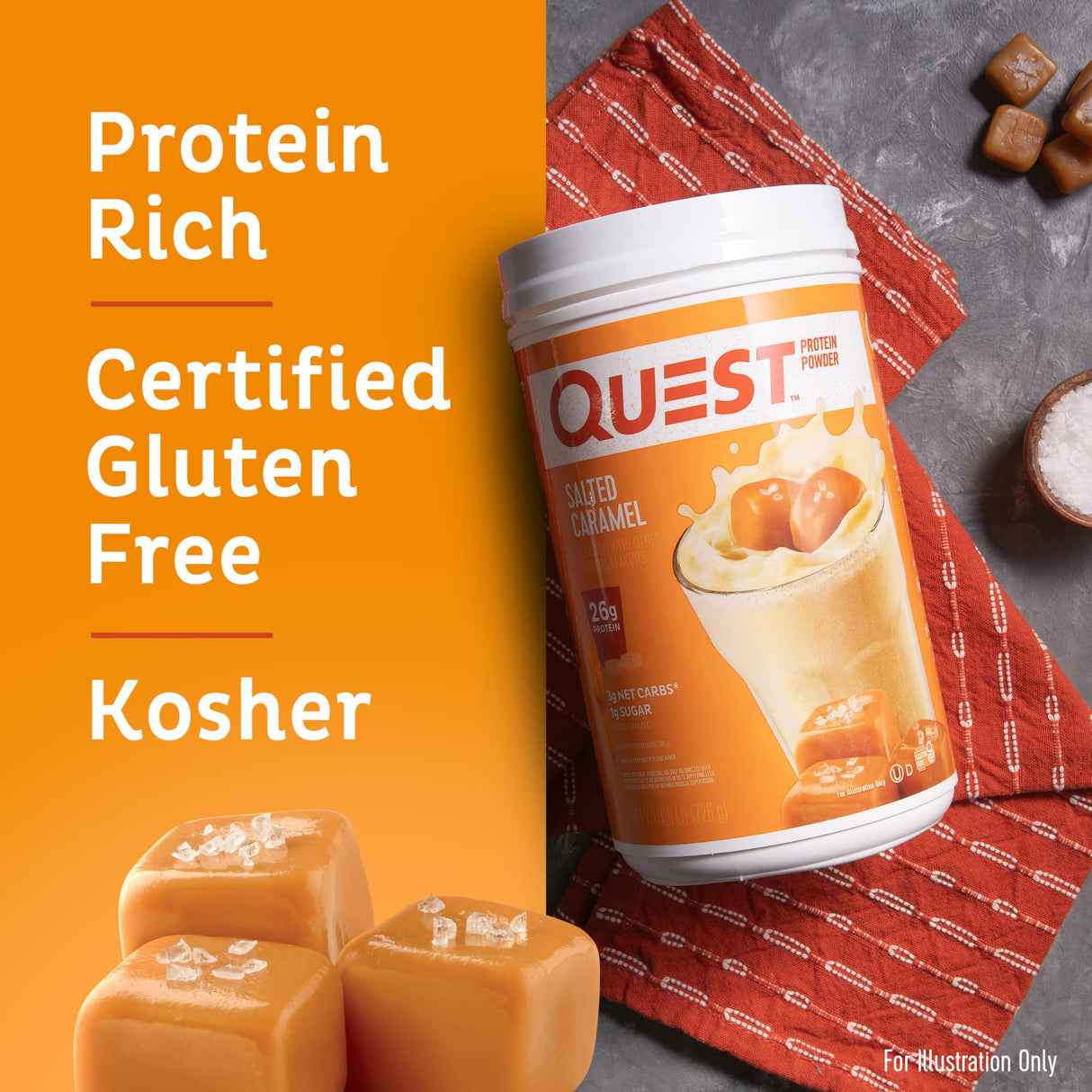 Quest Nutrition Salted Caramel Protein Powder, 26g Protein, 1g Sugar, Low Carb, Gluten Free, 1.6 Pounds, 24 Servings