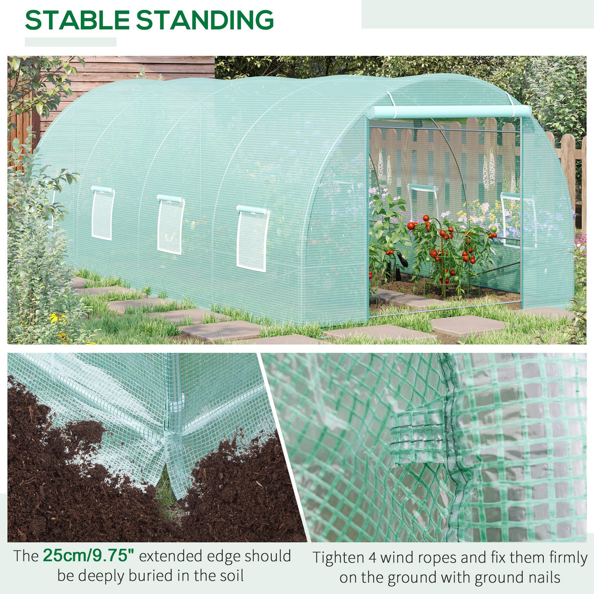 Outsunny 20' x 10' x 7' Walk-in Tunnel Greenhouse with Zippered Door & 8 Mesh Windows, Large Garden Green House Kit, Galvanized Steel Frame, Green