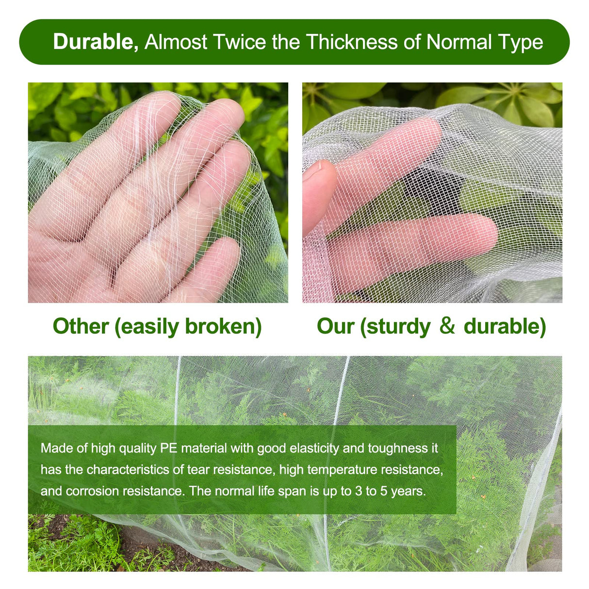 Garden Netting, Jevrench Durable Ultra Fine Garden Netting, Garden Plant Cover Row Cover Makes Plants, Vegetables, Fruits, and Flowers Grow Better (8ft x 25ft)