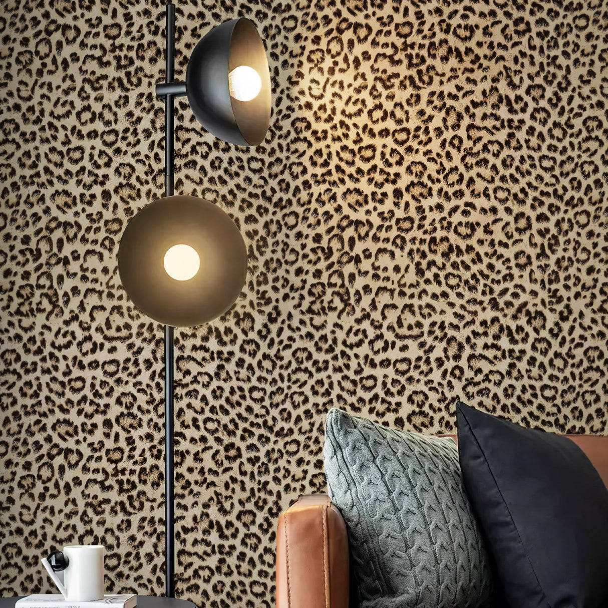 JiffDiff Leopard Print Peel and Stick Wallpaper, Waterproof Removable Self Adhesive Textured Wall Paper, Yellow Unique Funky Cheetah Contact Paper for Bedroom and Bathroom 120"X17.3"(14.4 sq. ft)