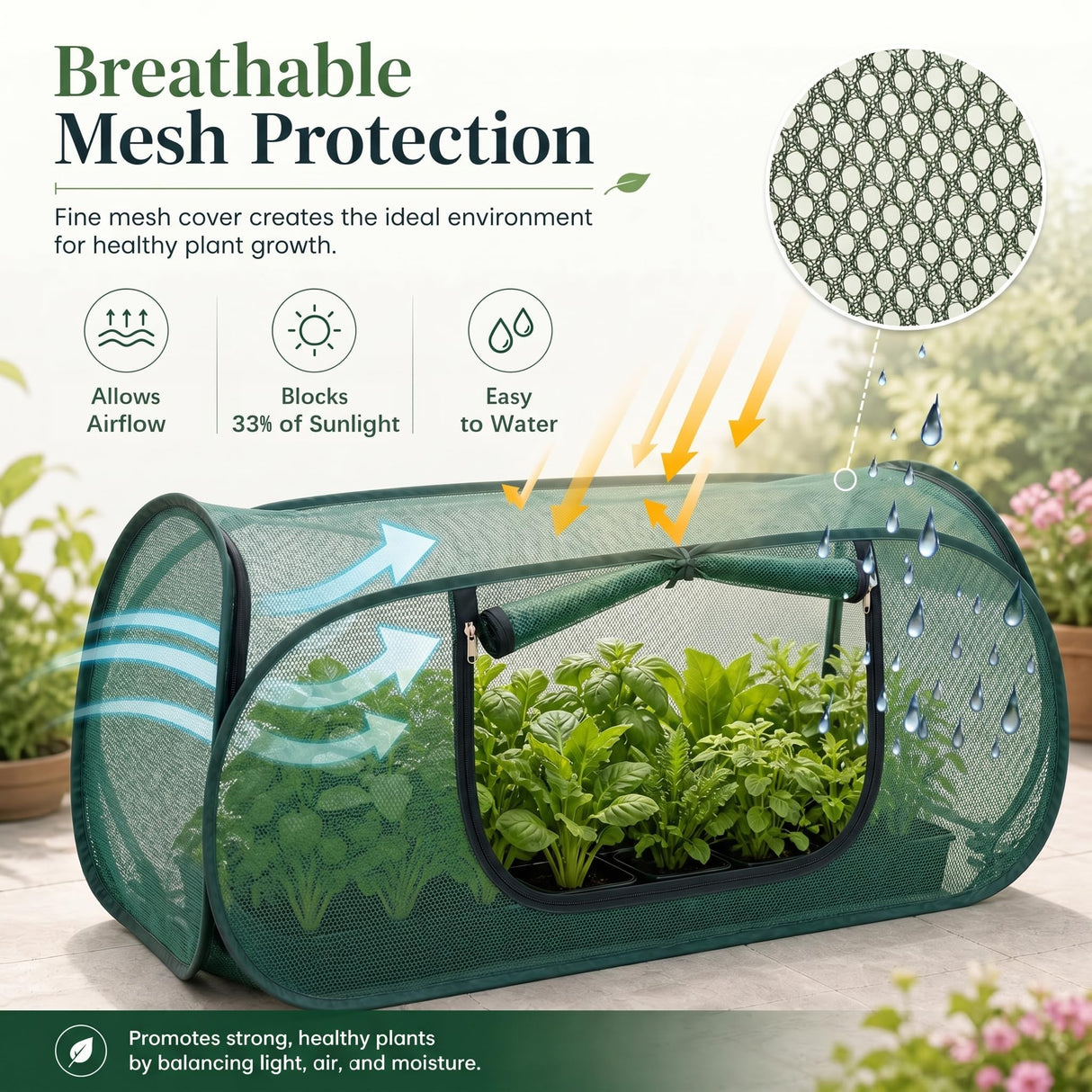 2 Pack Pop Up Mesh Plant Cover-33% Sunblock Garden Covers for Raised Beds