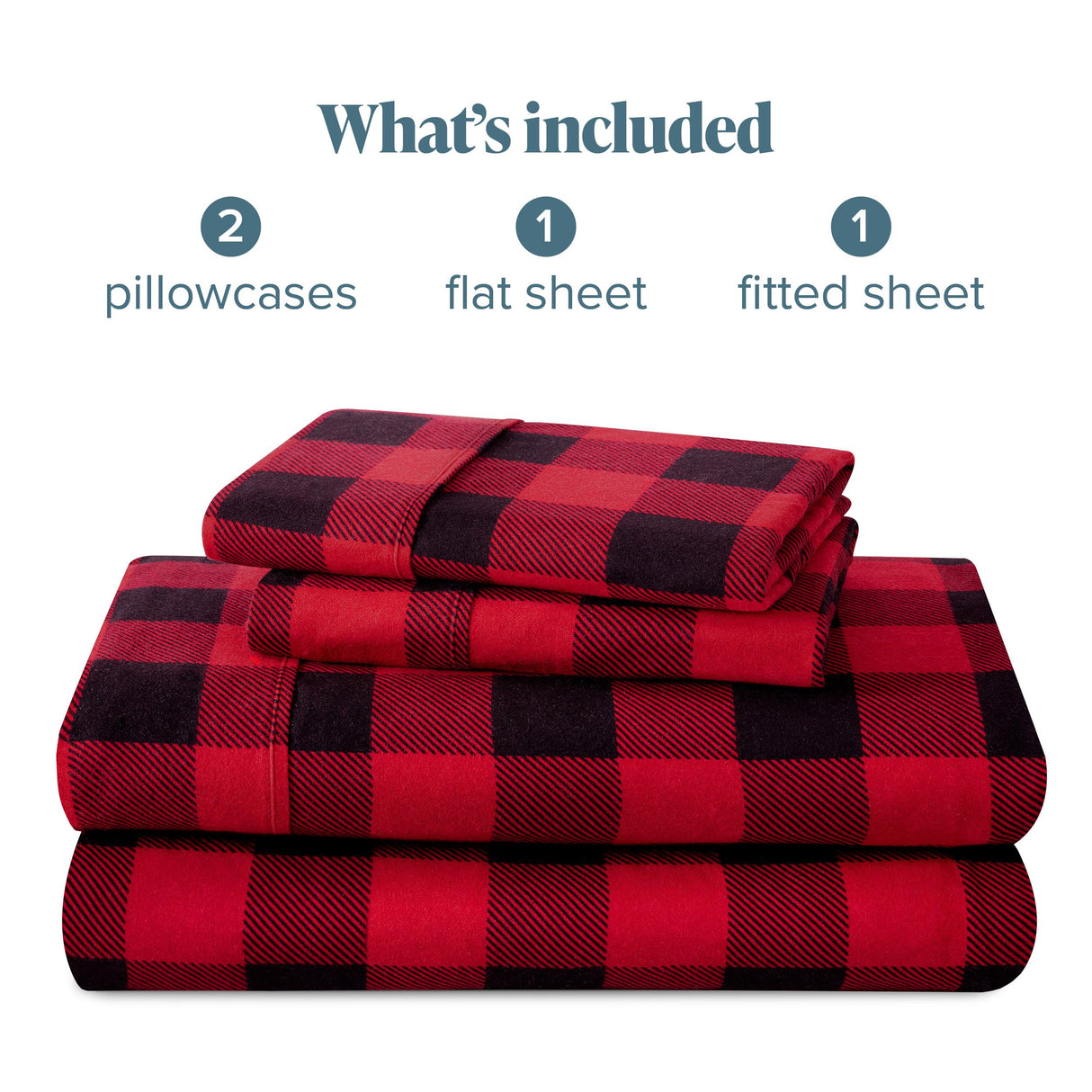 Bare Home Flannel Sheet Set Prints, 100% Cotton, Velvety Soft Heavyweight - Christmas Holiday Sheets - Double Brushed Flannel - Extra Softness, Comfort - Deep Pocket (Queen, Buffalo Plaid - Red/Black)