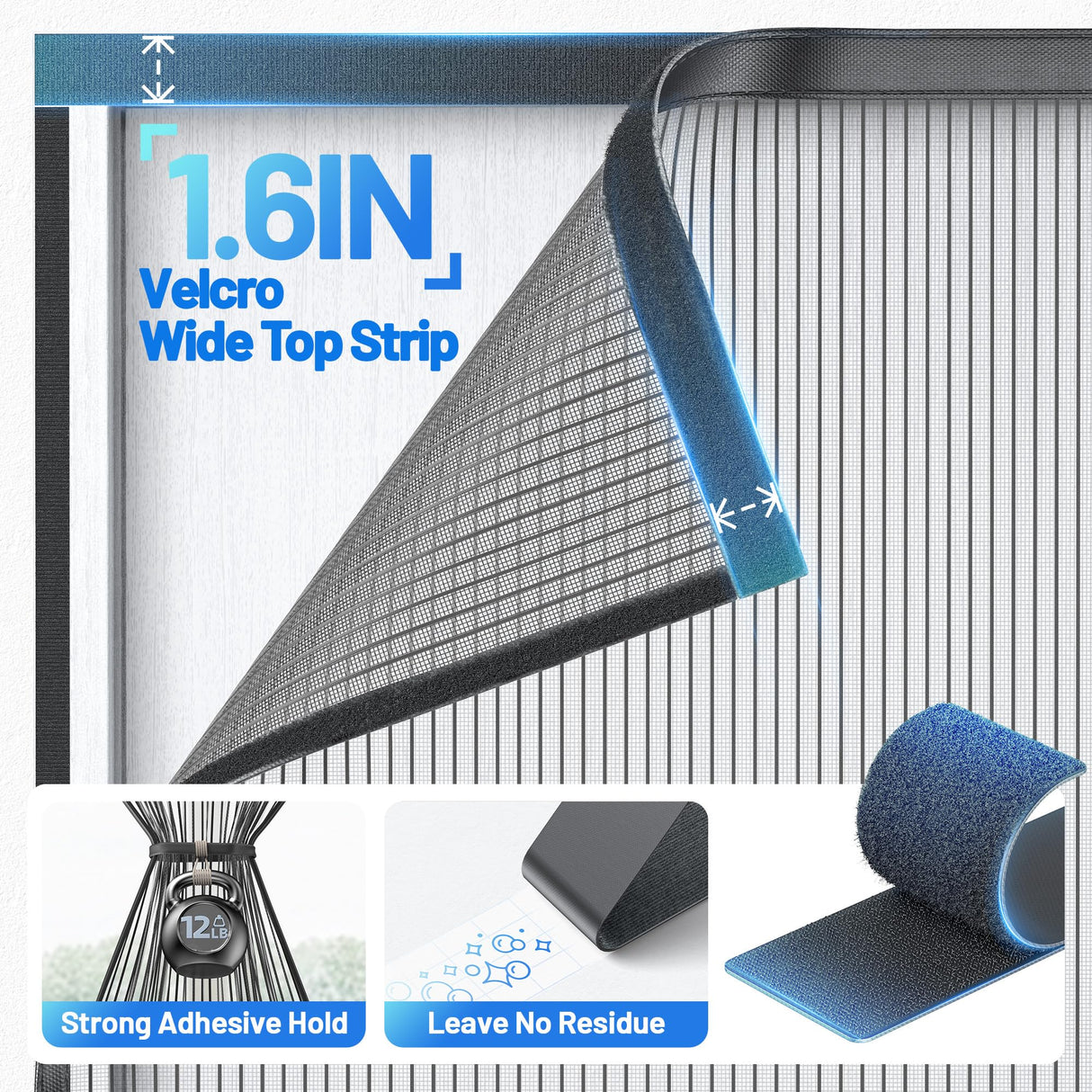 Heavy Duty Magnetic Screen Door Mesh - Auto-Sealing Hand-Free Door Net Screen with 50 Magnets, Pet & Kid Friendly, PET Fine Mesh Doors Screens Keep Bugs & Mosquitos Out Fits Front Doors Size 32ā x 80ā