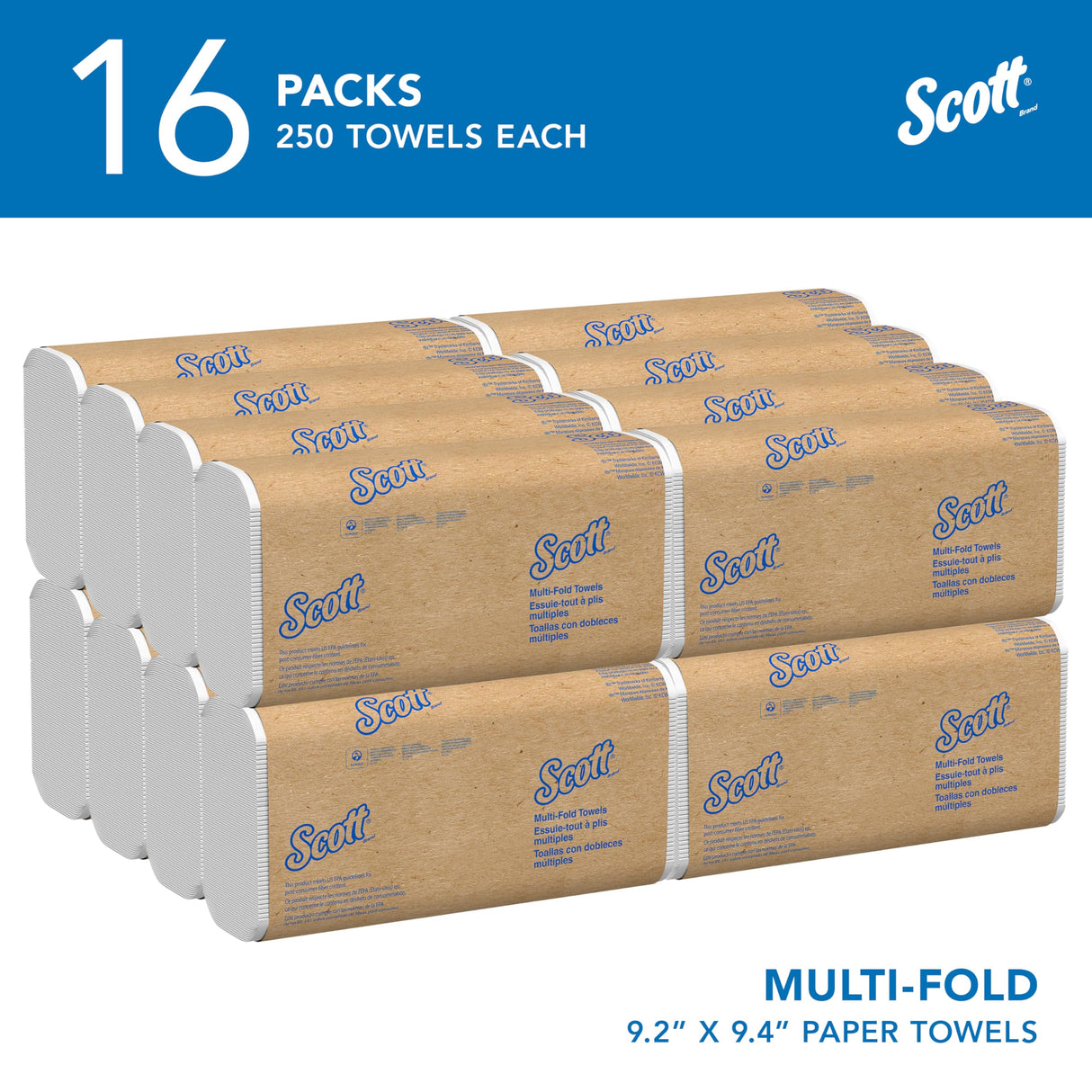 Scott Professional Universal Multifold Paper Towels, Bulk (01840), Absorbency Pockets, White, 9.2'x9.4' Towel, Compressed, Compact (250 Sheets/Pack, 16 Packs/Case, 4,000 Sheet Total)